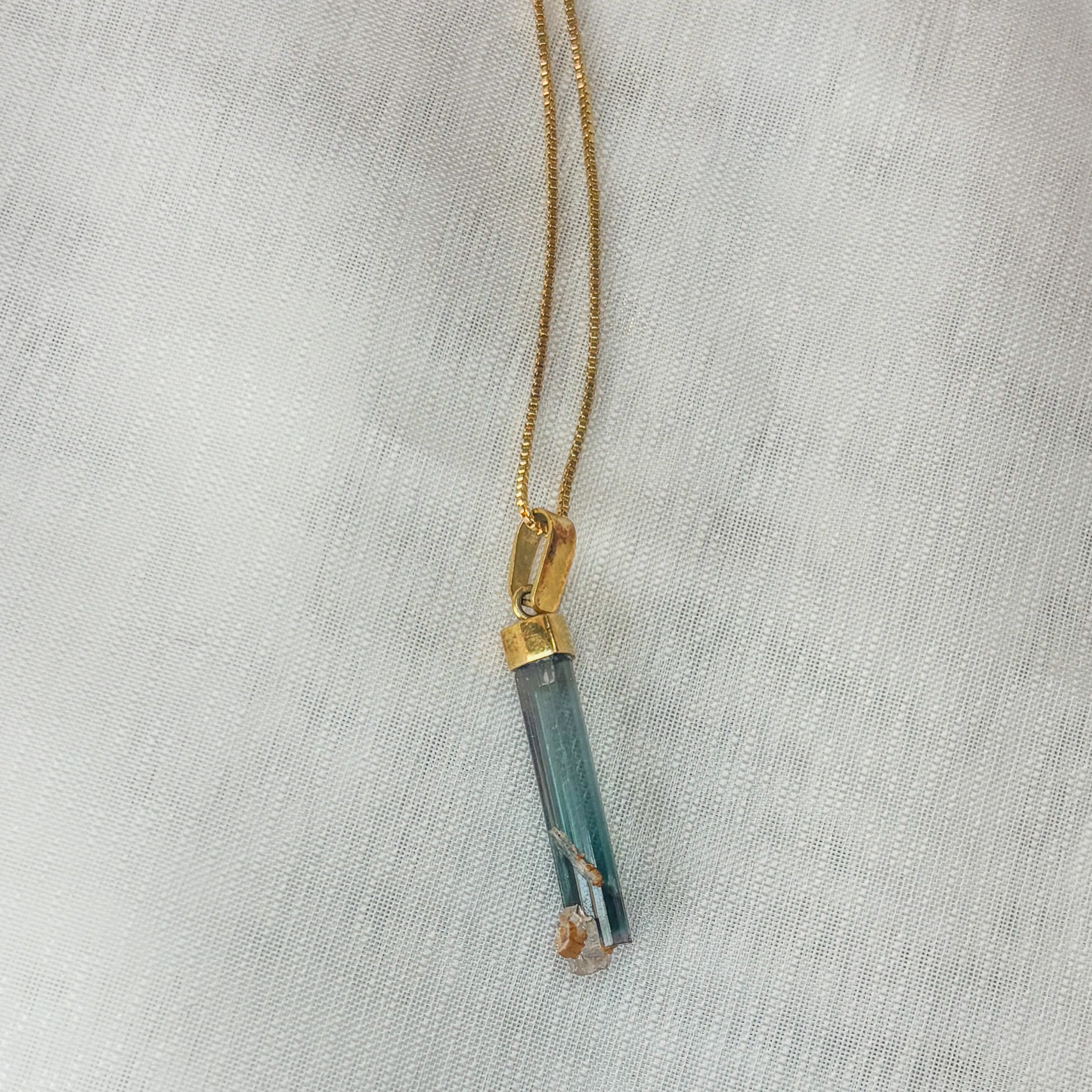 Blue Tourmaline Indigo Spirit Raw Pendant - Gold 18k