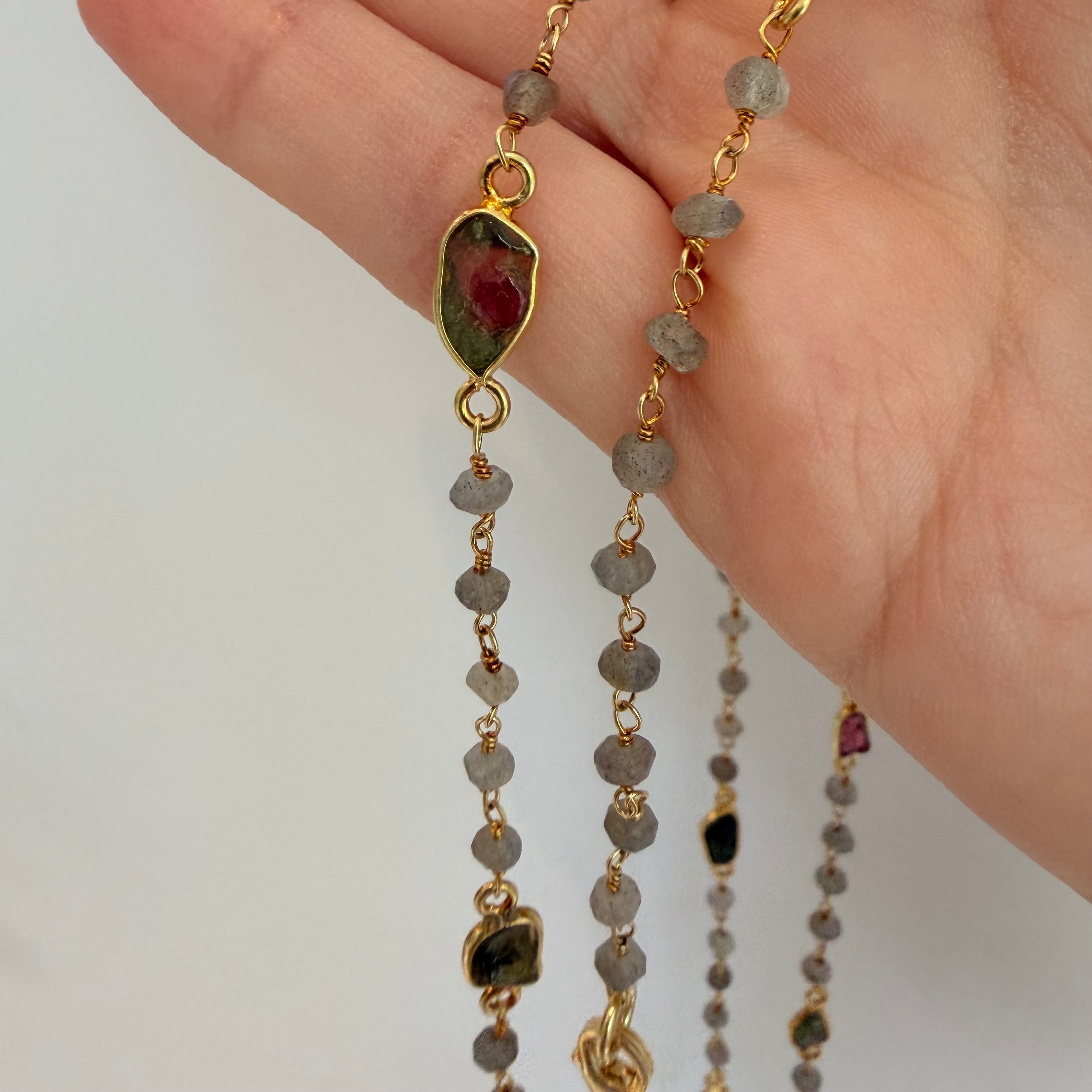 Necklace Labradorite and Tourmalines