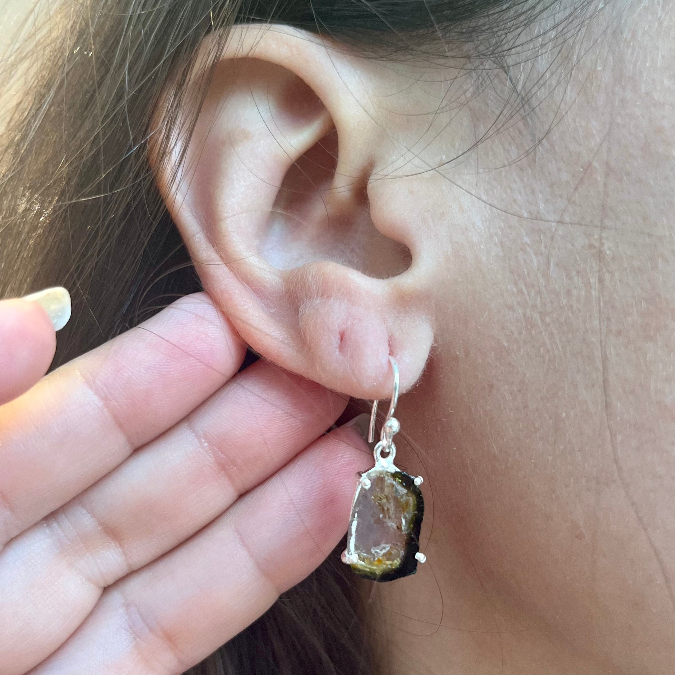 Watermelon Tourmaline Earrings - Sterling Silver