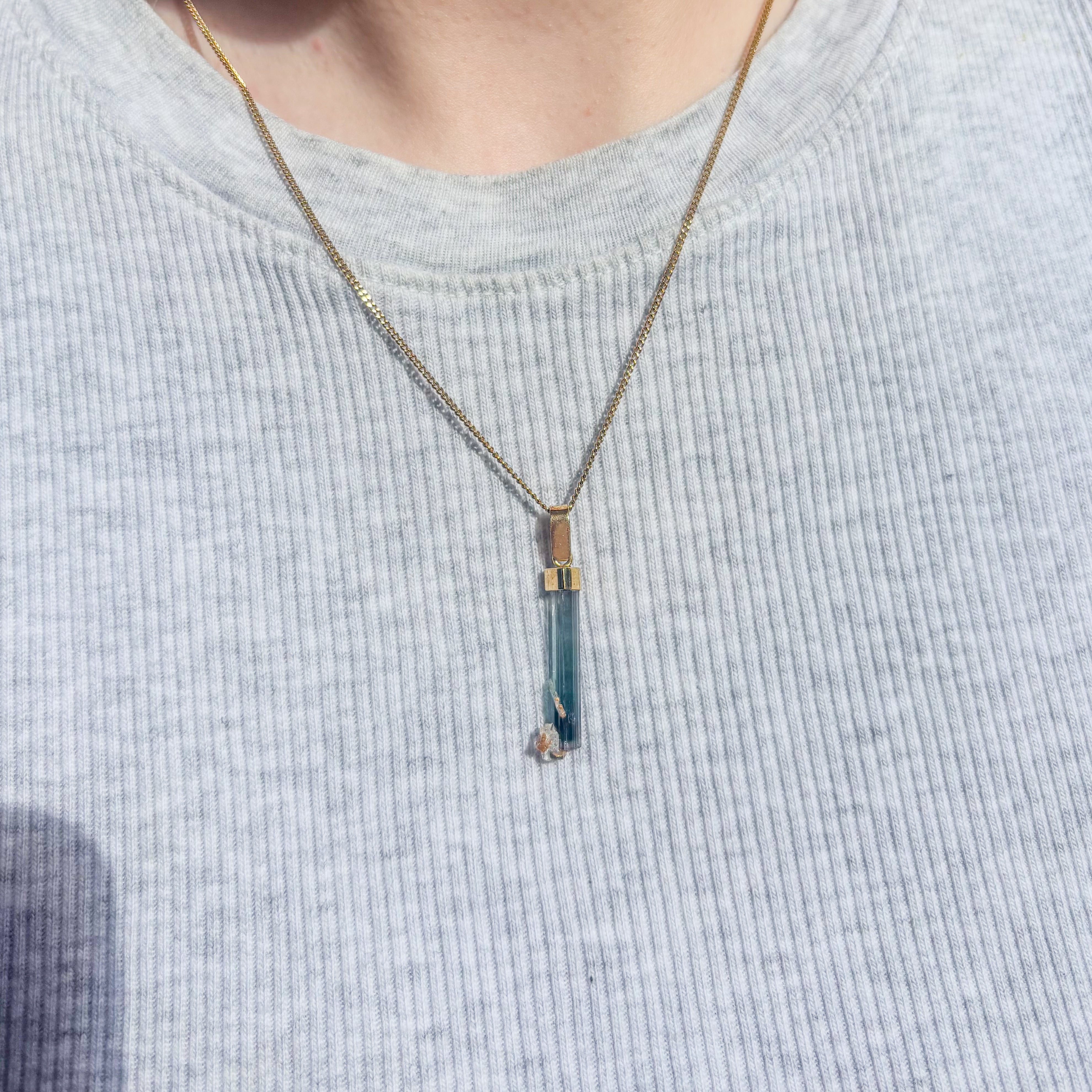 Blue Tourmaline Indigo Spirit Raw Pendant - Gold 18k