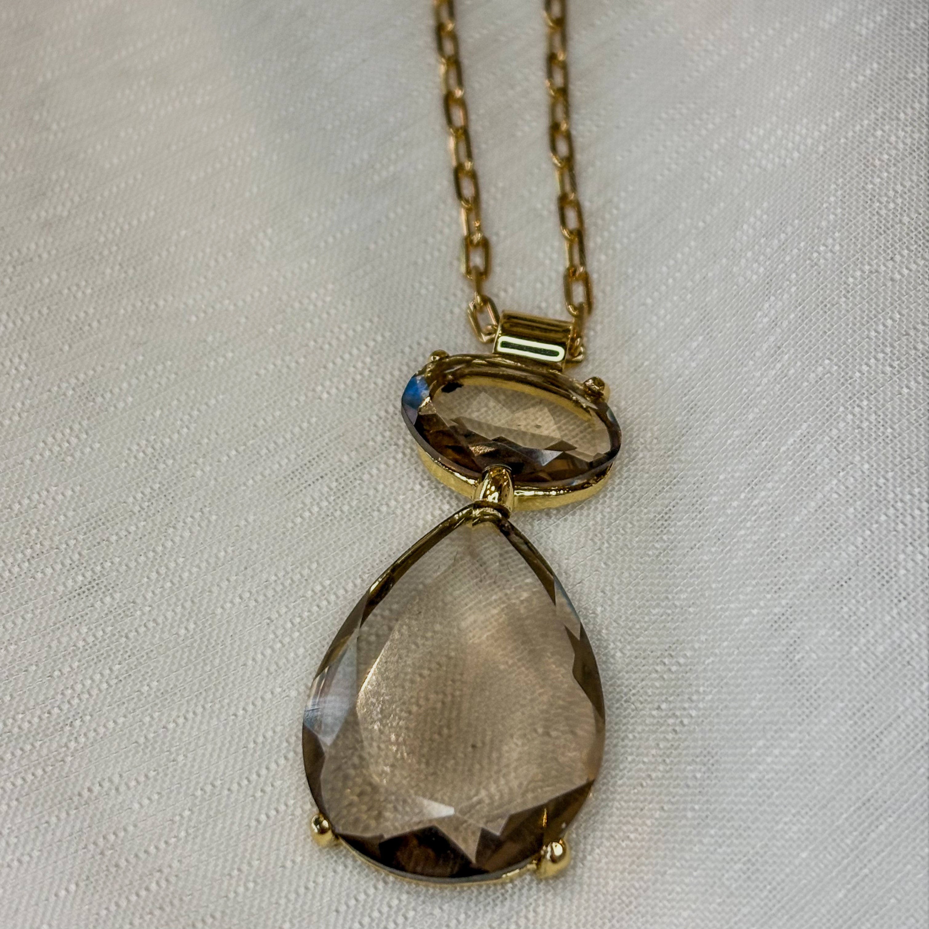 Double Drop Smoky Quartz Necklace - Gold Plated