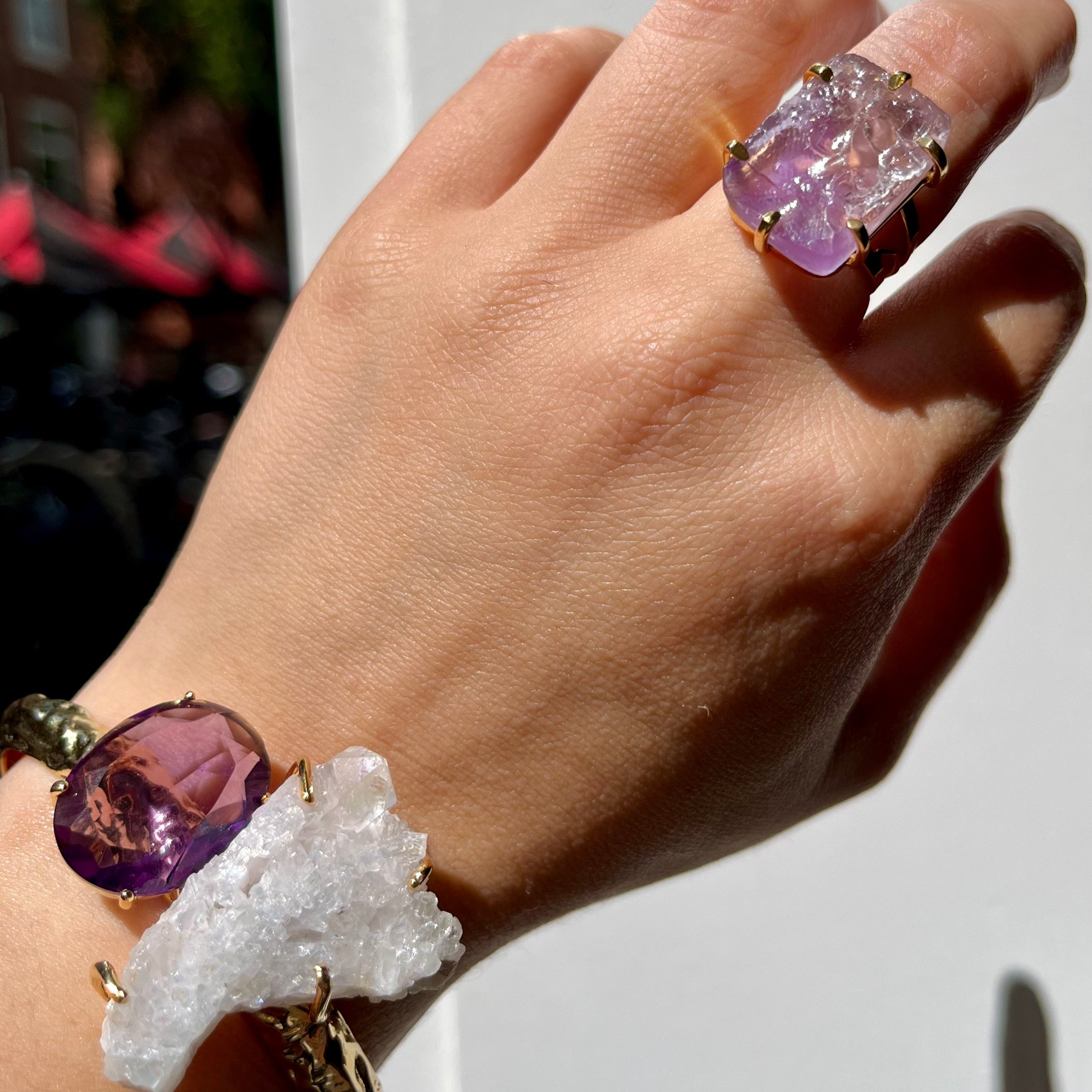 Ring Big Square Amethyst Gold Plated