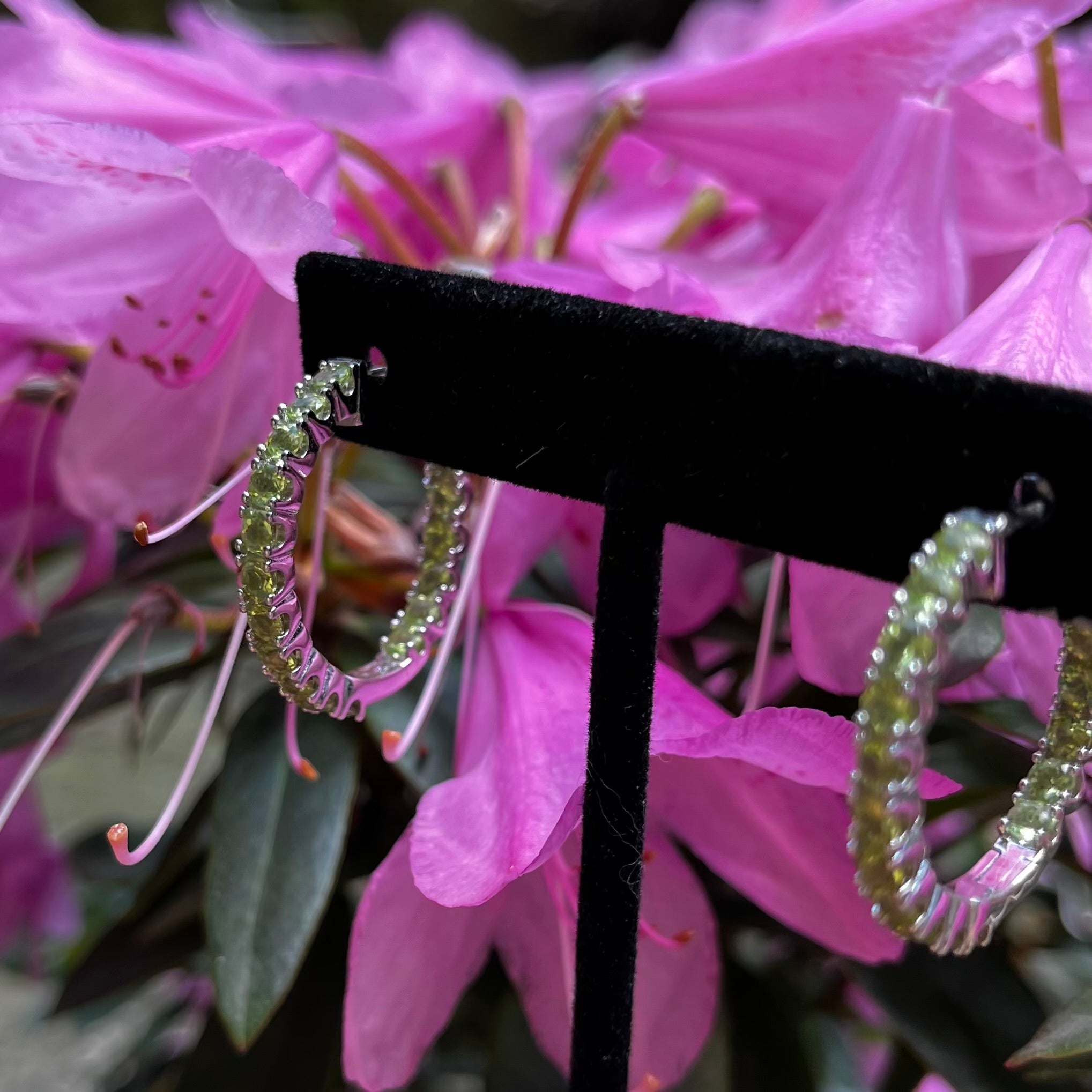 Peridot Crystals Hoop Earrings - Sterling Silver