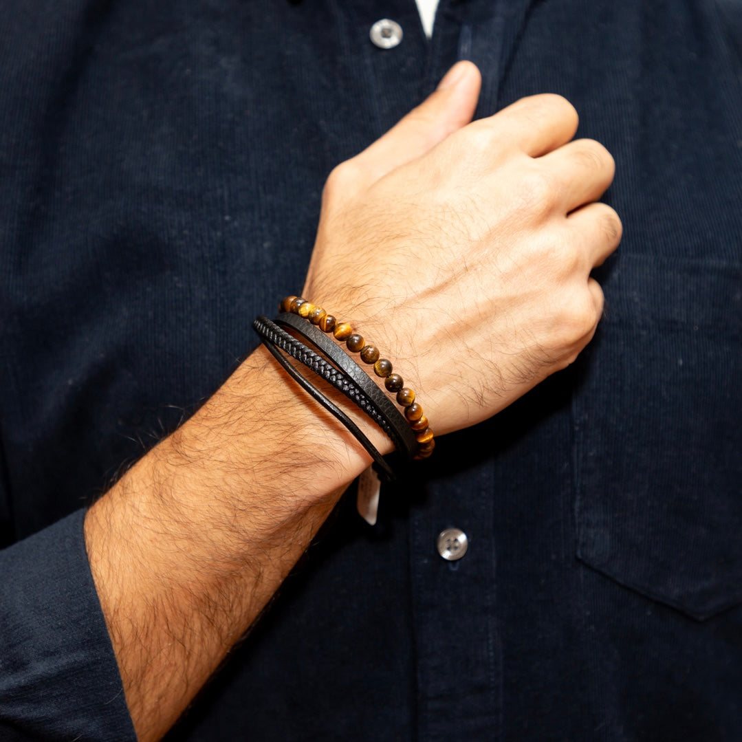 Male Bracelet Leather & Tiger Eye