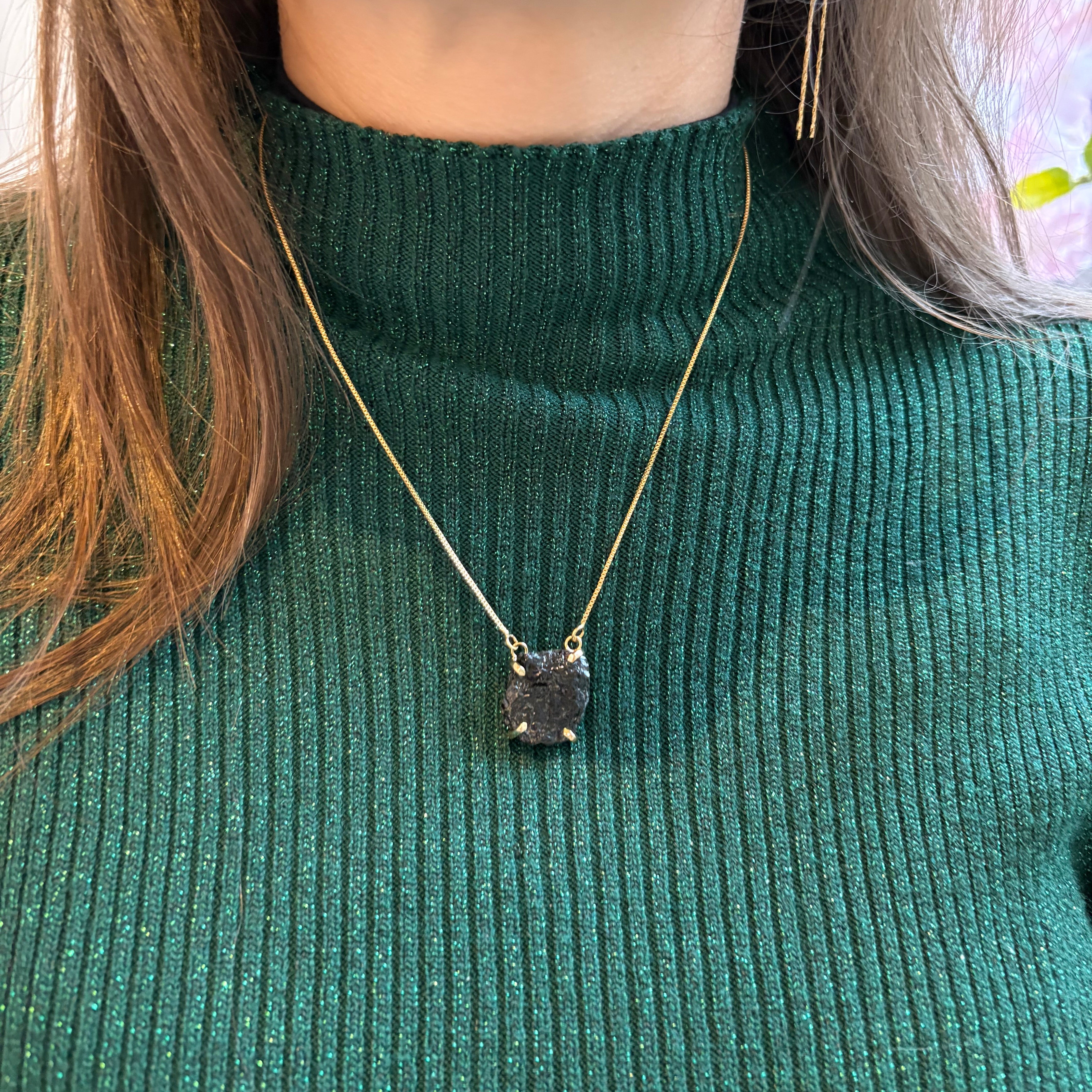 Black Tourmaline - Lollipop Necklace - Gold Plated