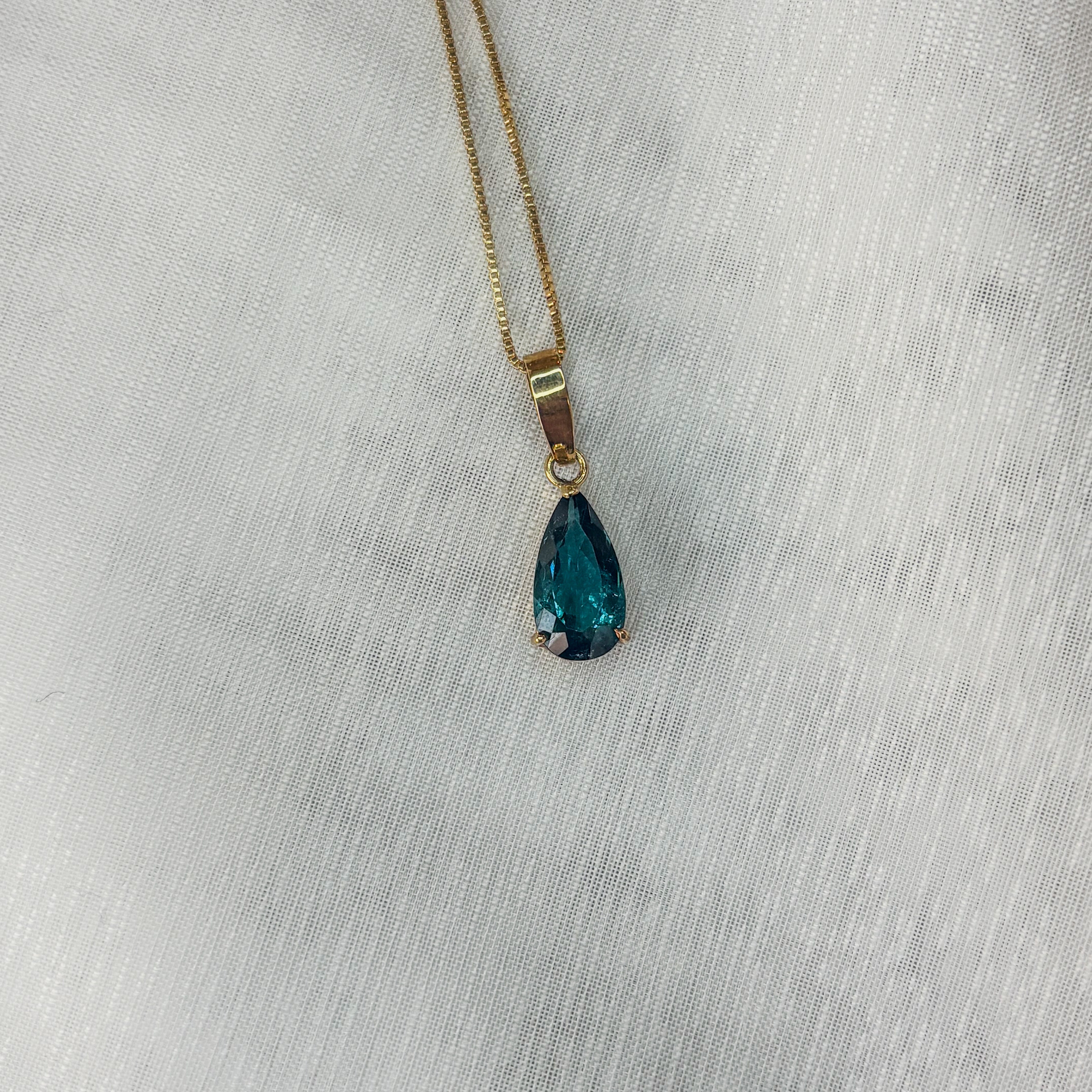 Blue Tourmaline Celestial Drop Pendant Gold 18k