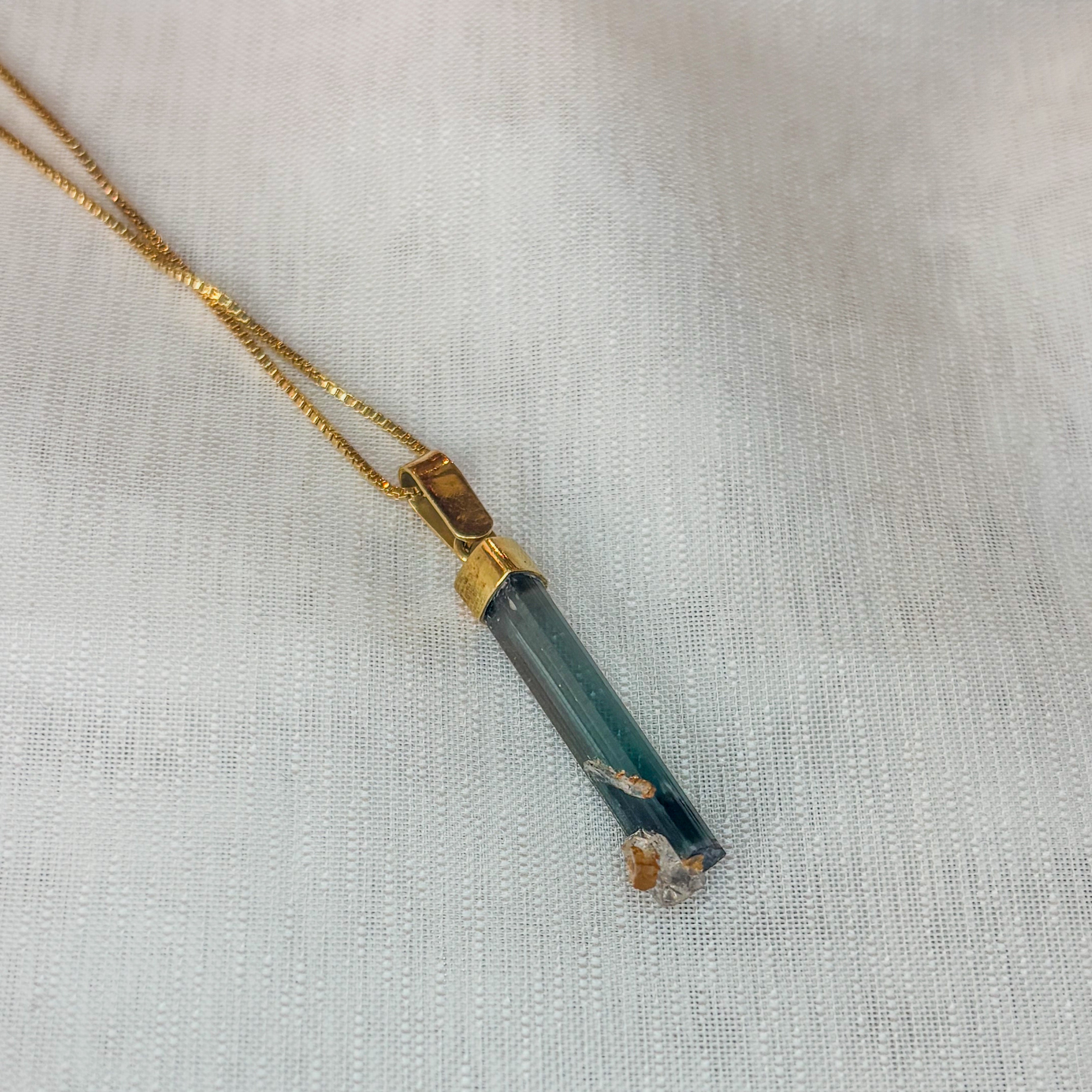 Blue Tourmaline Indigo Spirit Raw Pendant Gold 18k