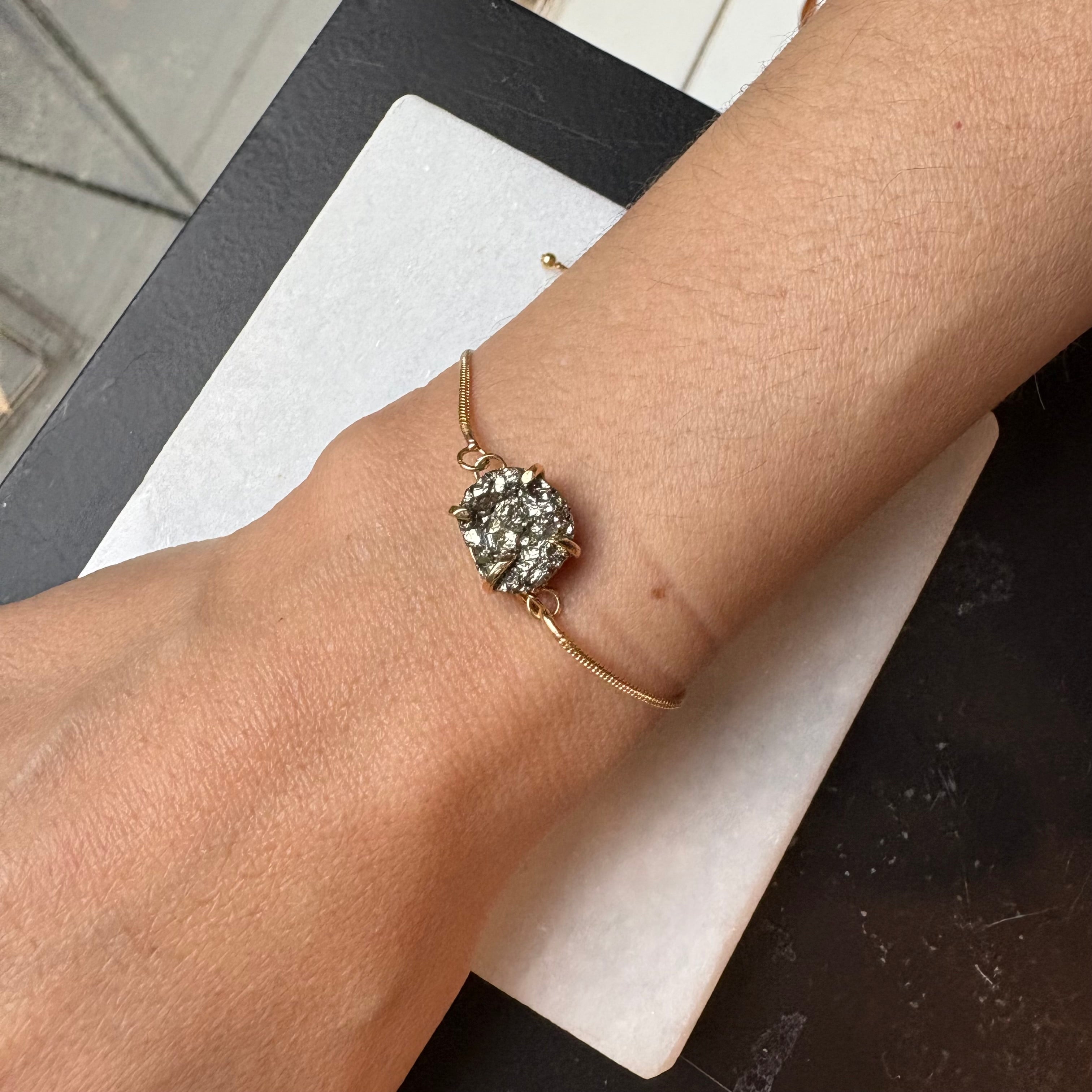 Pyrite Adjustable Bracelet- Gold Plated