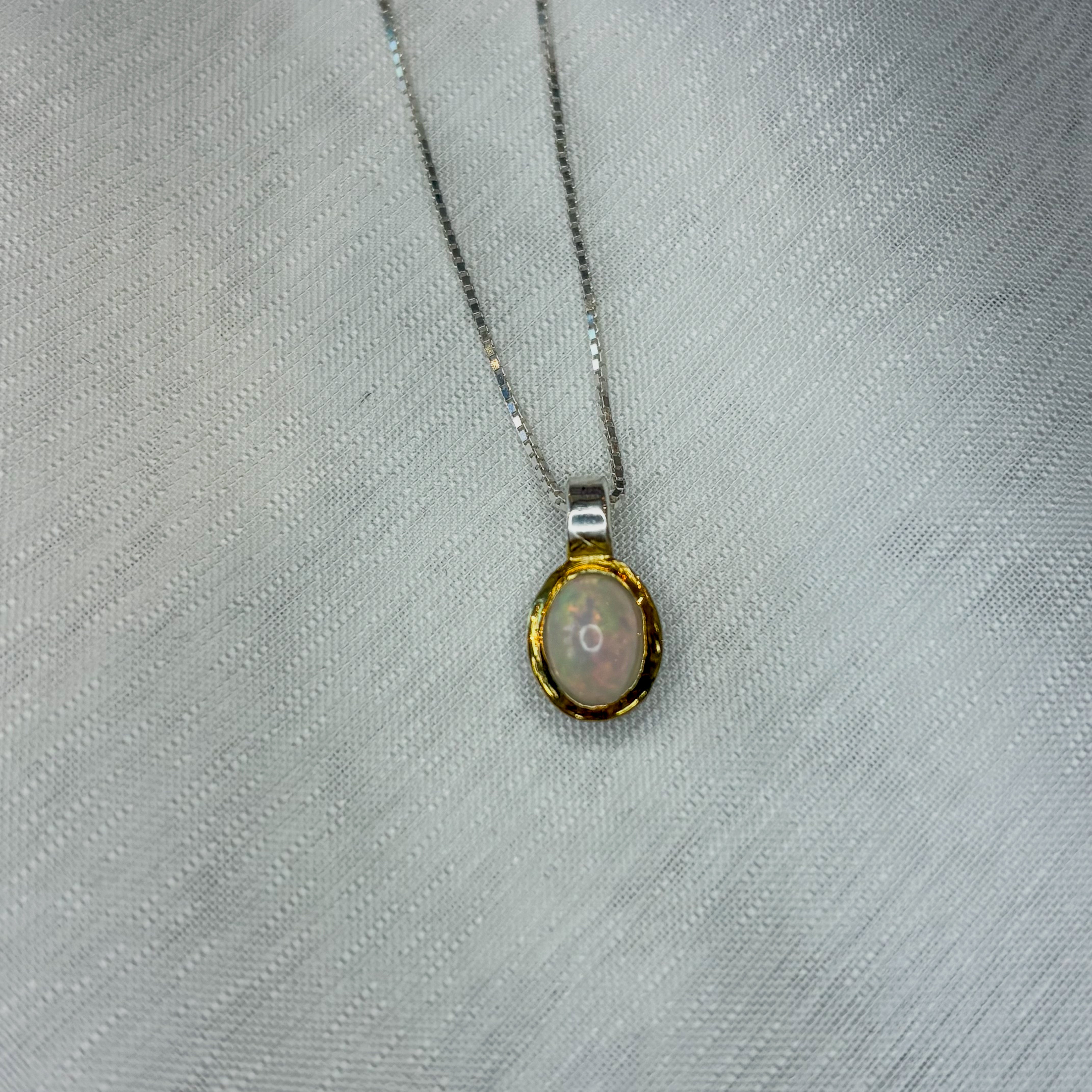 Opal Oval Pendant - Sterling Silver Gold Plated