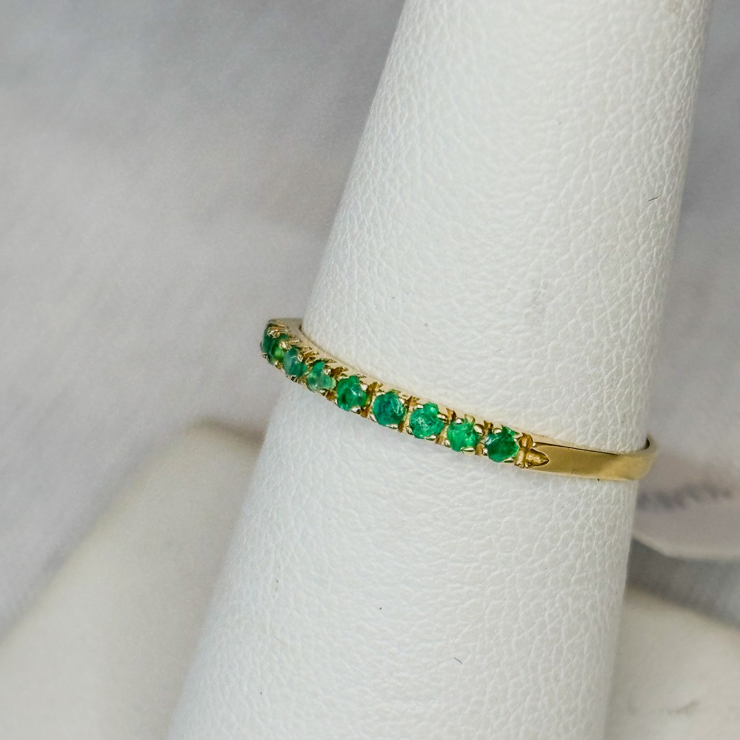 Emerald Half Eternity Band Ring - 18k Solid Gold