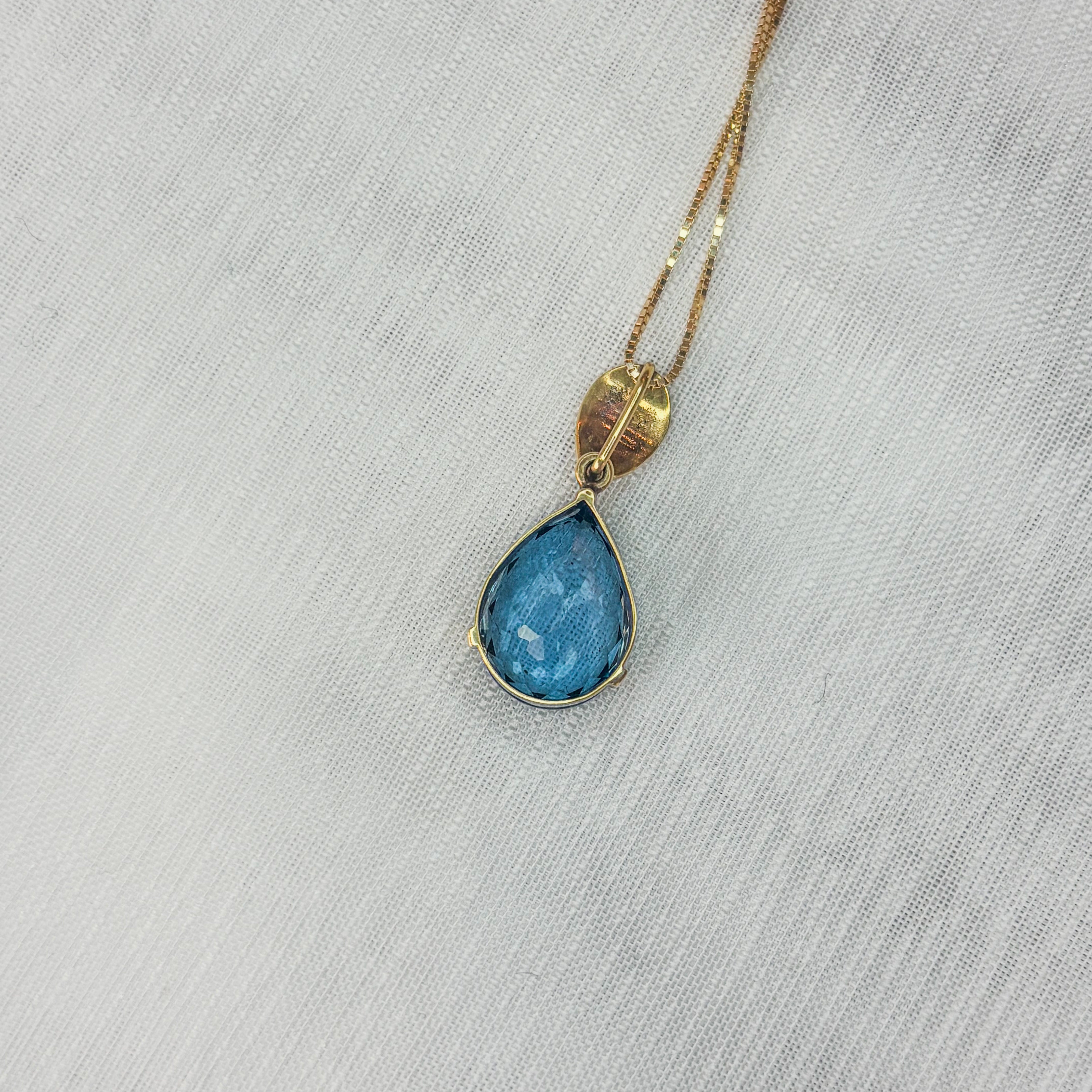 London Blue Topaz Drop Pendant- Gold 18k