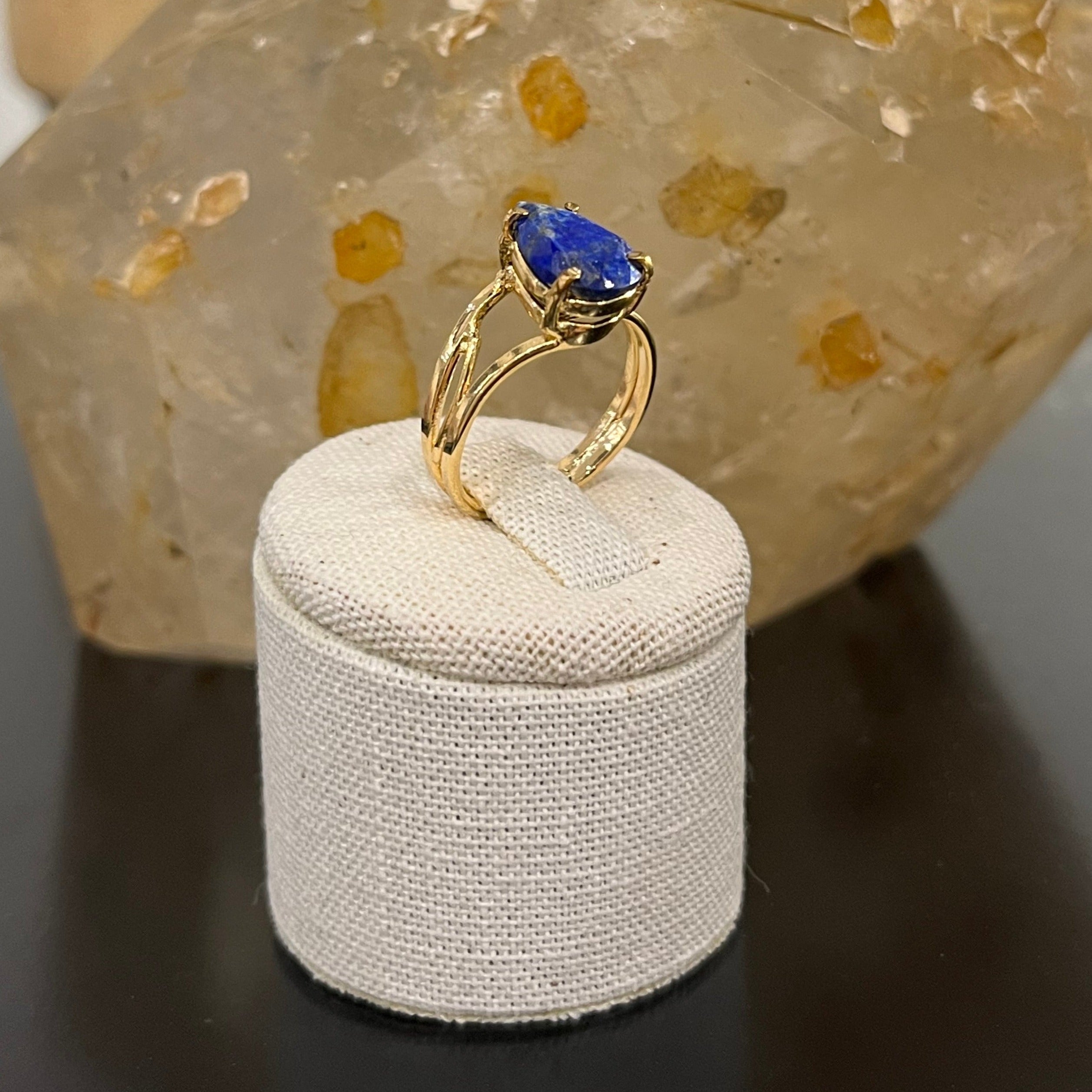 Lapis Lazuli Adjustable Ring - Gold Plated
