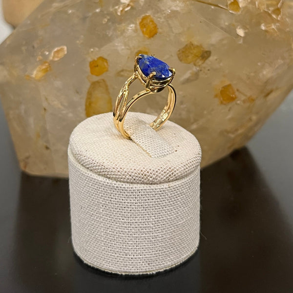 Lapis Lazuli Adjustable Ring - 18k Gold Plated