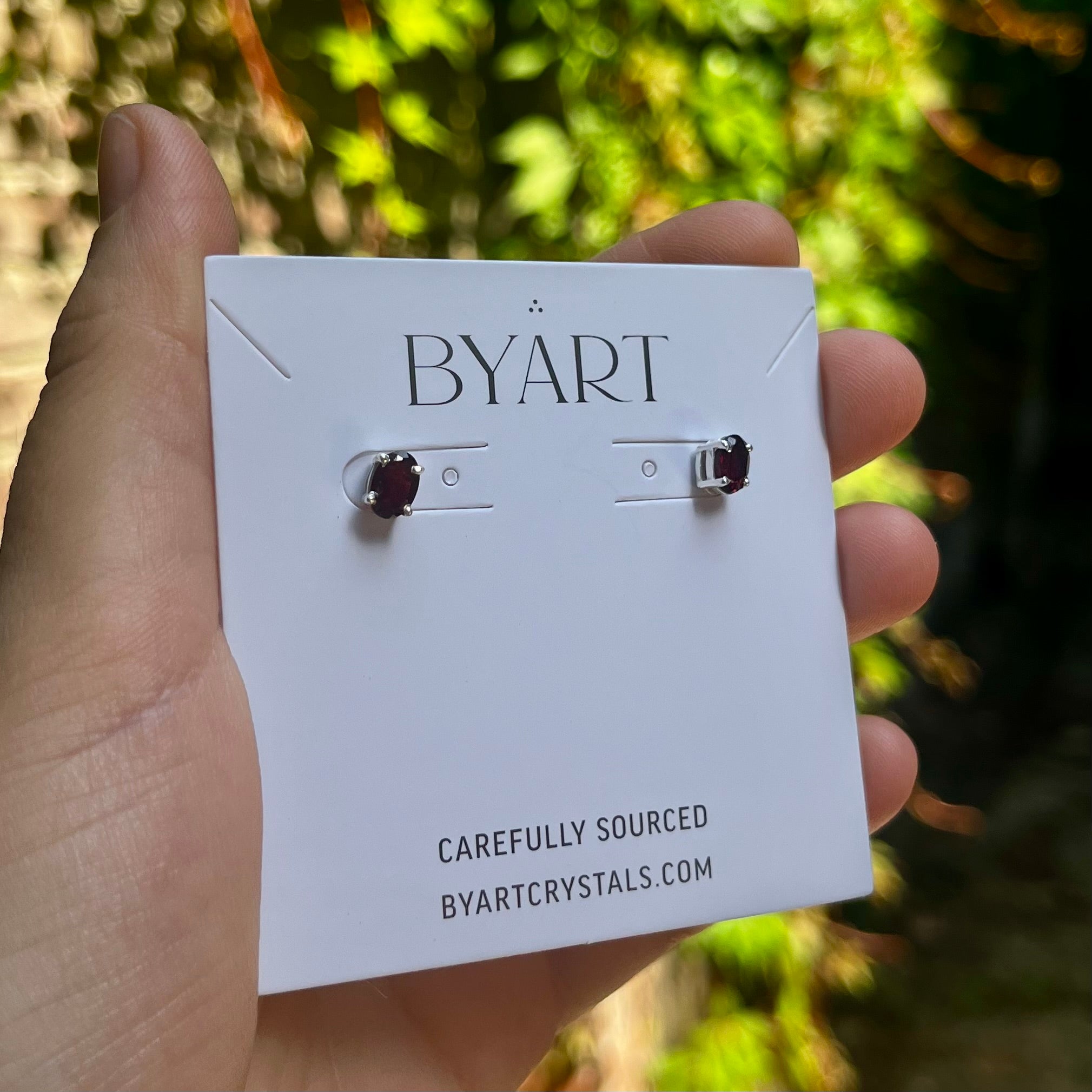 Garnet Stud Earrings - Sterling Silver