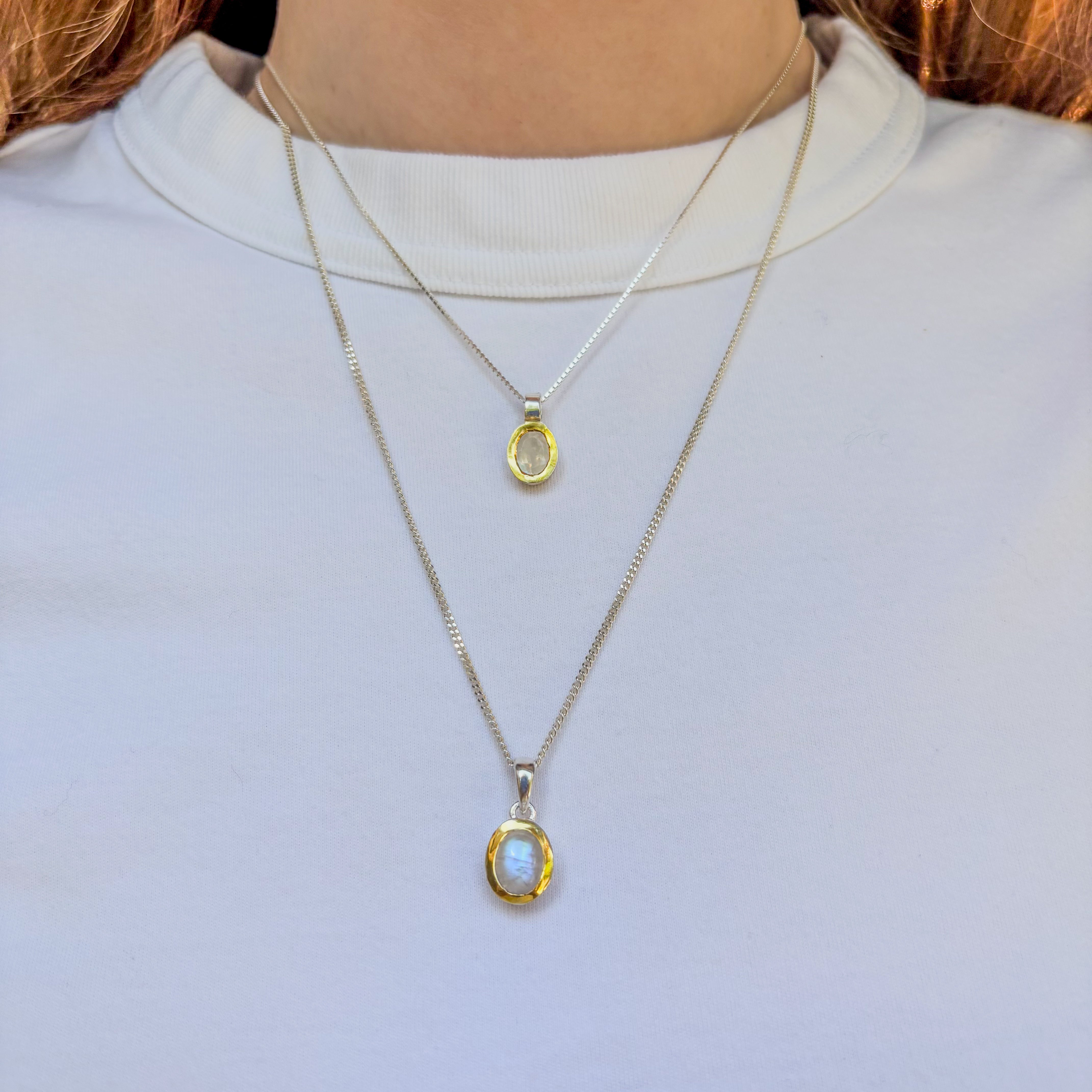 Moonstone Oval Pendant - Sterling Silver Gold Plated