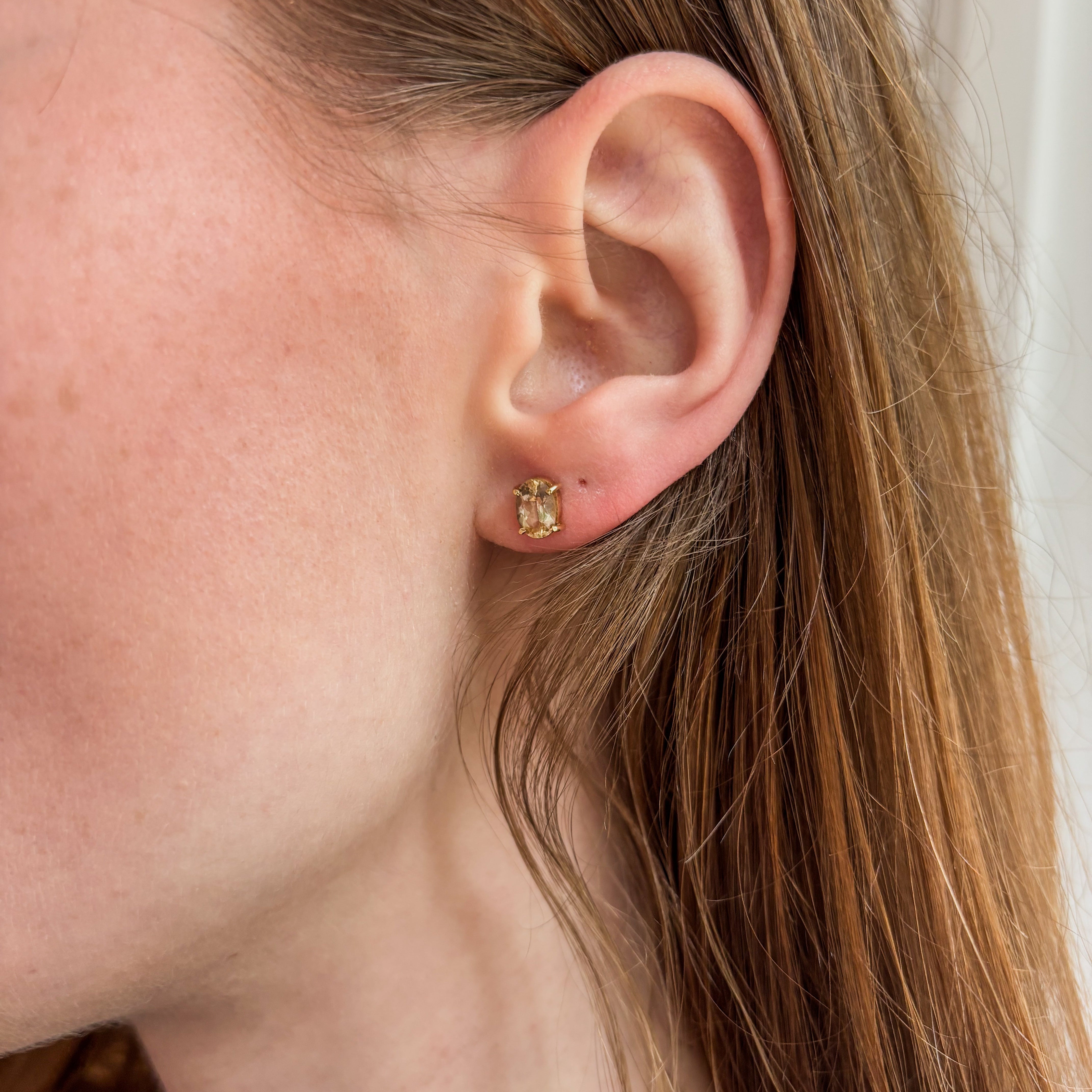 Citrine Solar Spark Stud Earrings - Solid Gold 18k