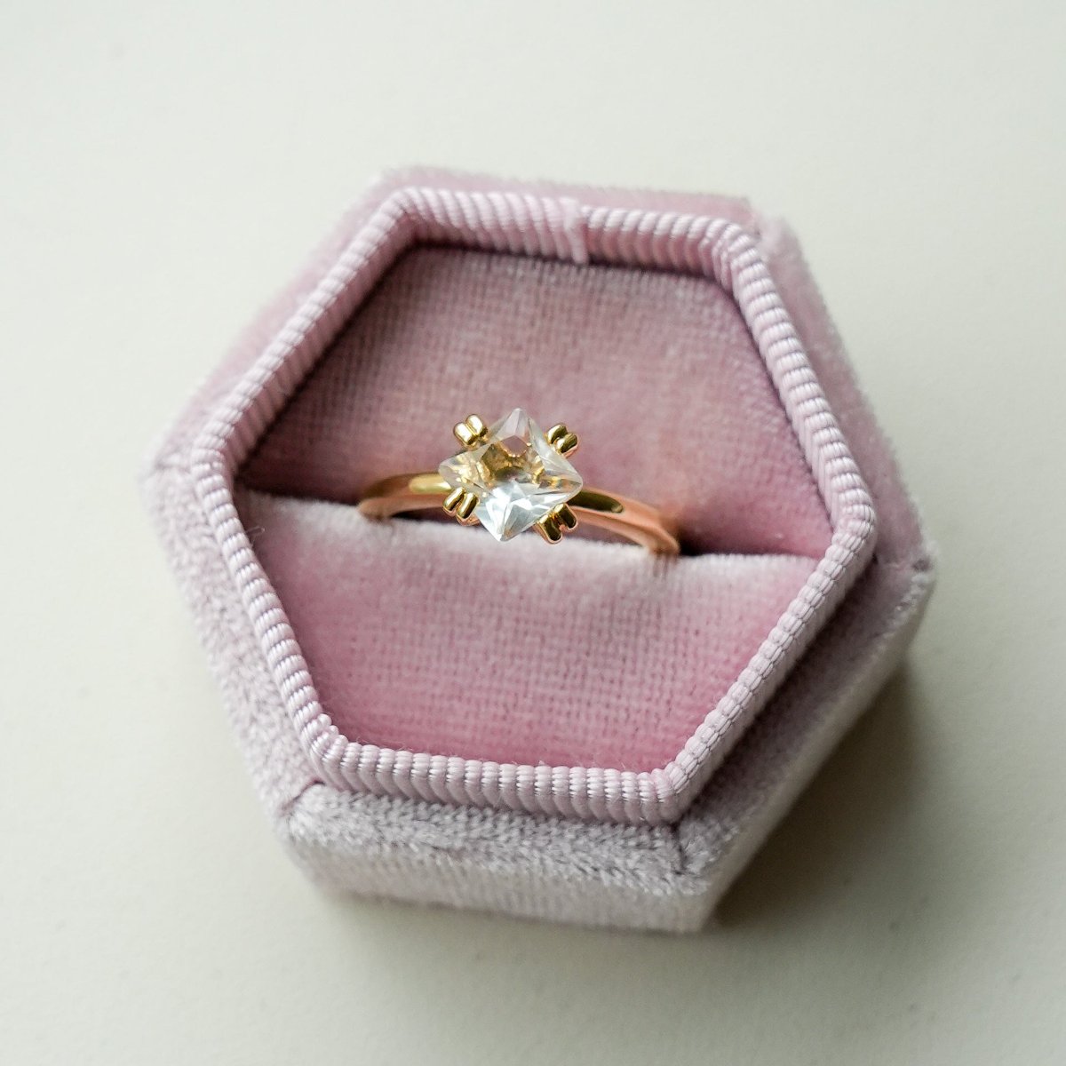 Clear Quartz - Rhombus Ring - Gold Plated