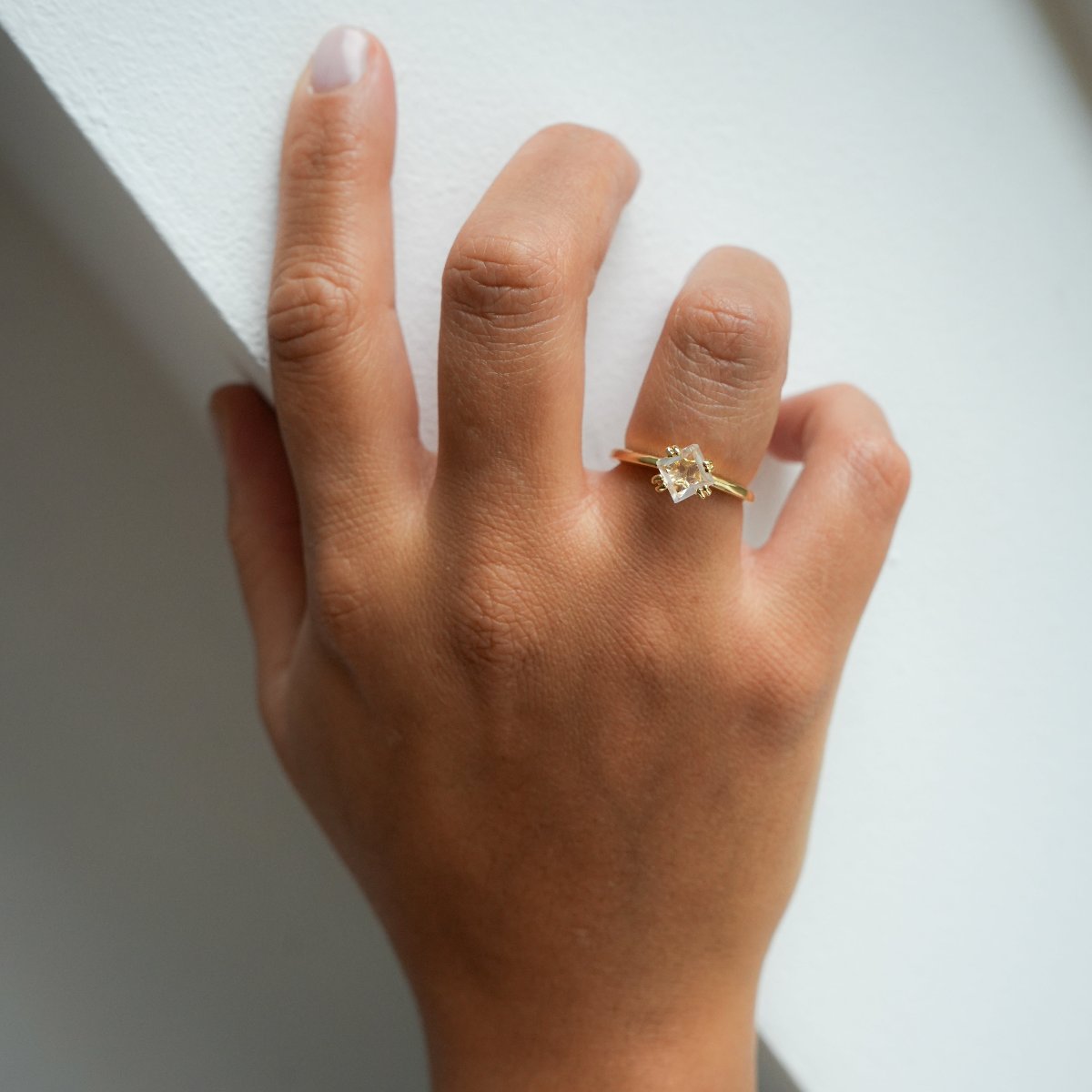Clear Quartz - Rhombus Ring - Gold Plated