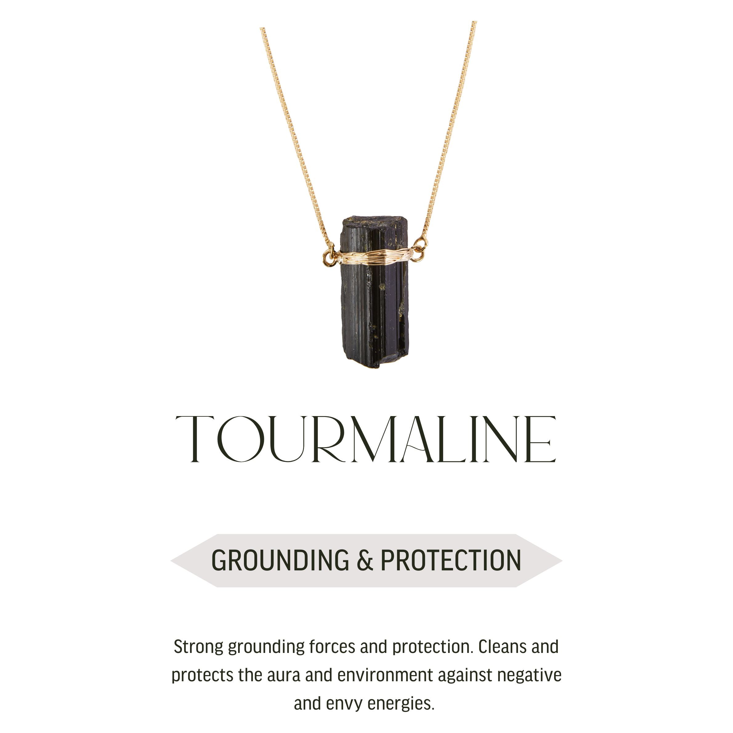 Black Tourmaline - Wrapped Raw Necklace - Gold Plated - L