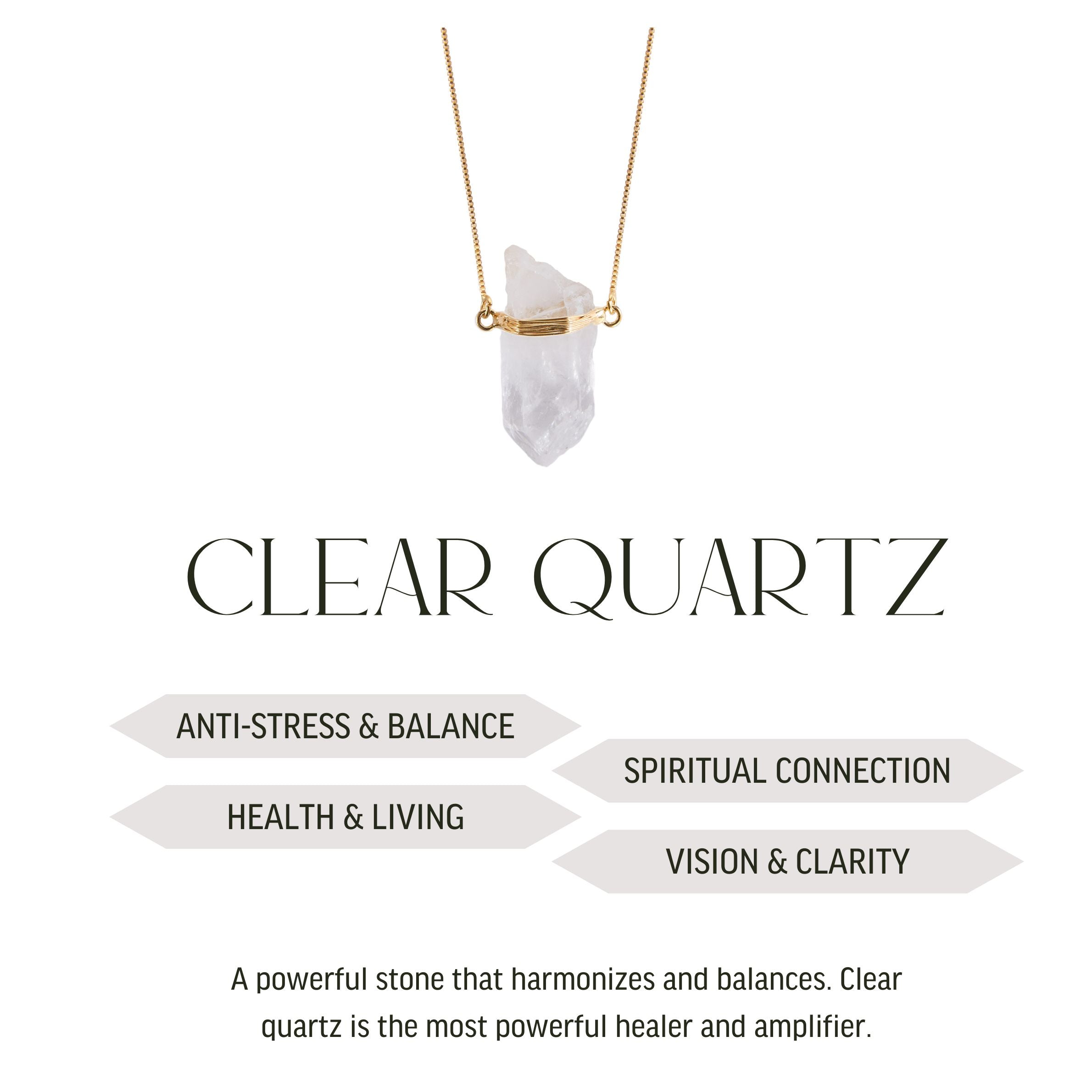 Clear Quartz Wrapped Necklace - Gold Plated - L