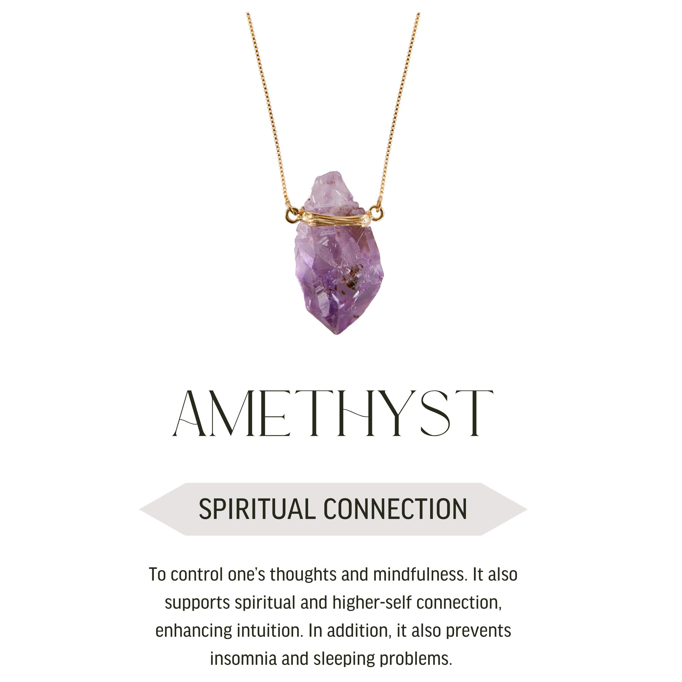 Amethyst - Wrapped Raw Pointed Necklace - Gold Plated - L