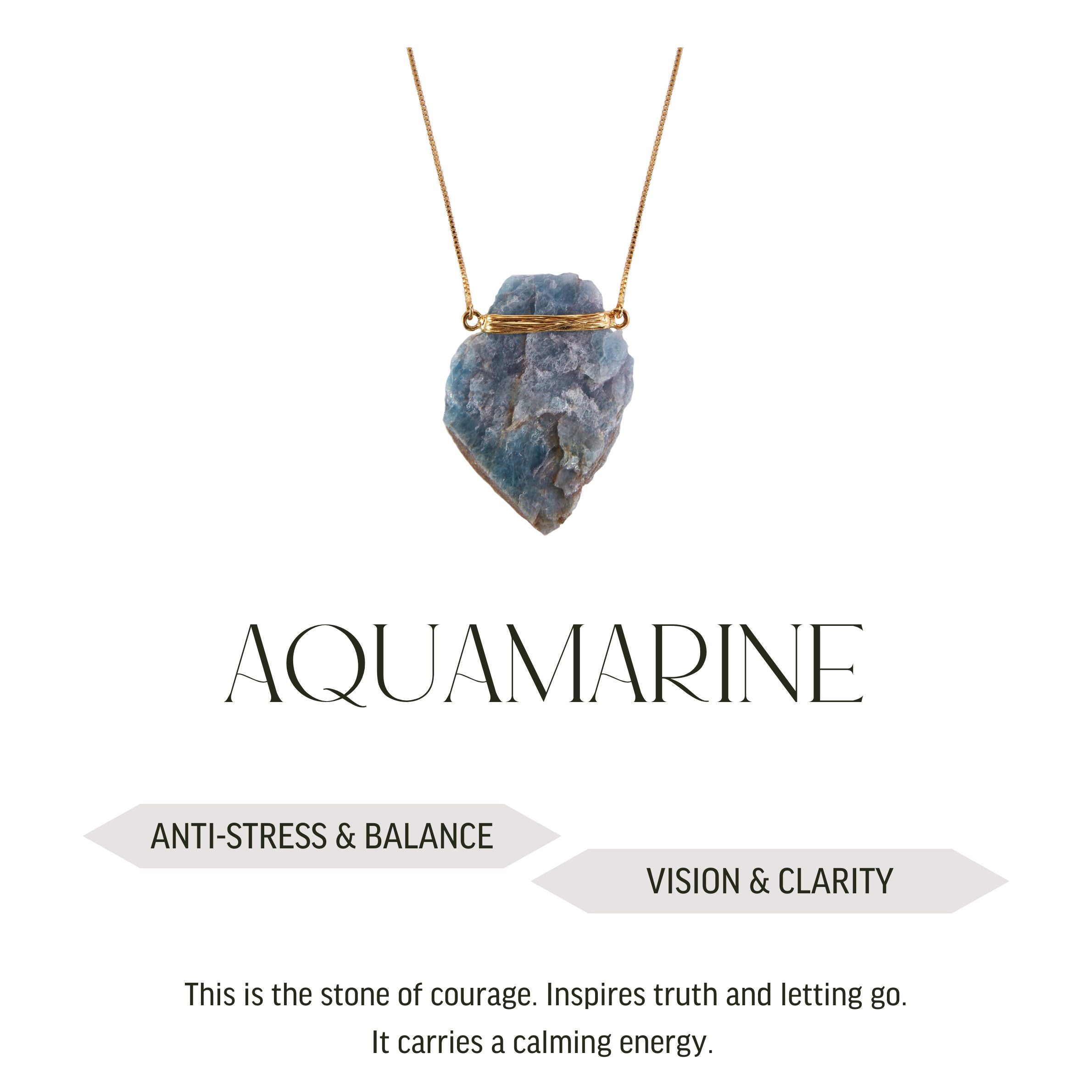 Aquamarine - Wrapped Necklace Raw - Gold Plated - L
