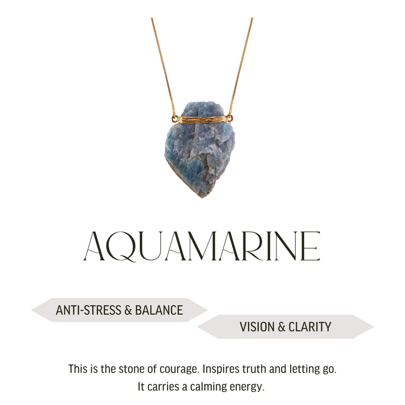 Aquamarine - Wrapped Necklace Raw - Gold Plated - L