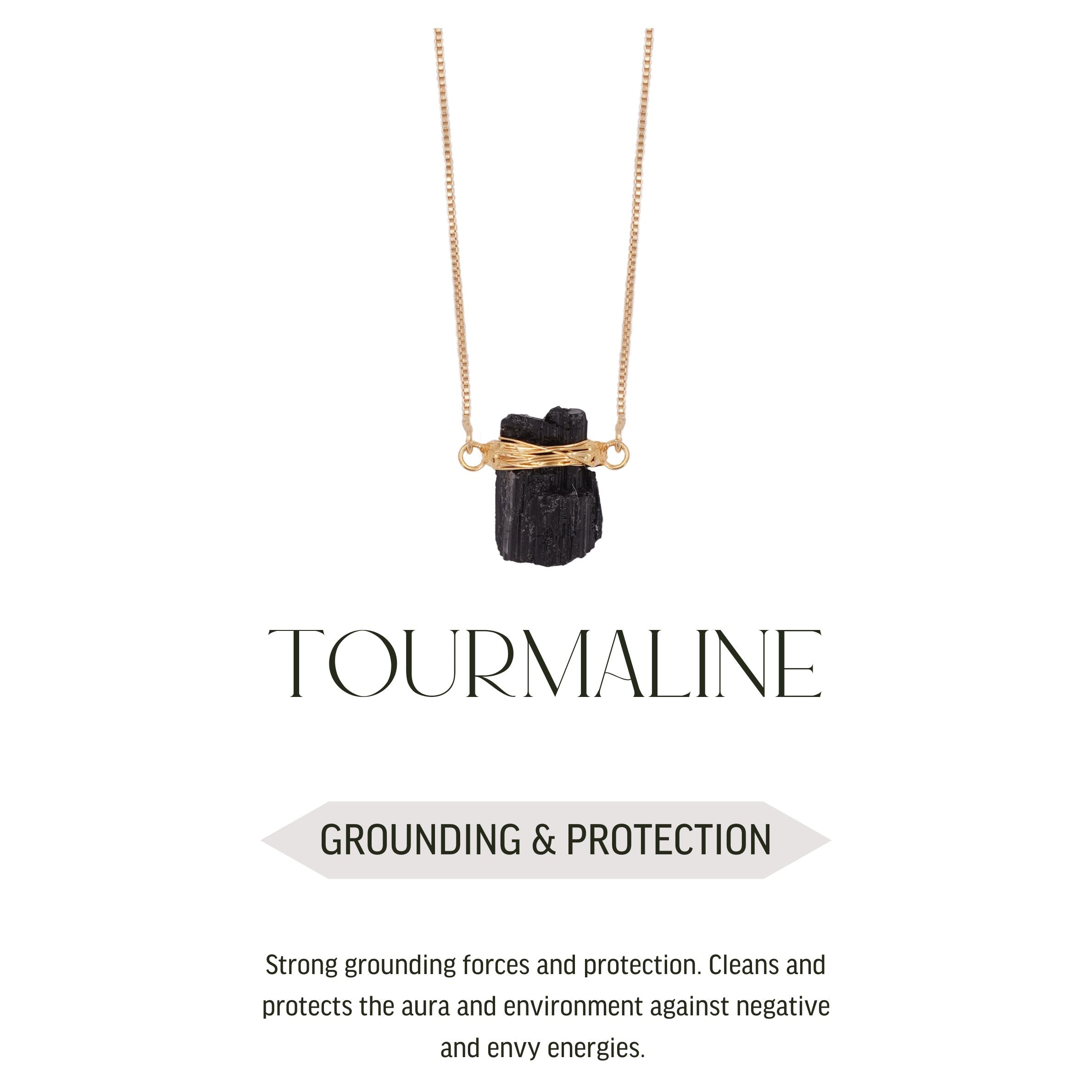 Black Tourmaline - Wrapped Necklace Raw - Gold Plated - S