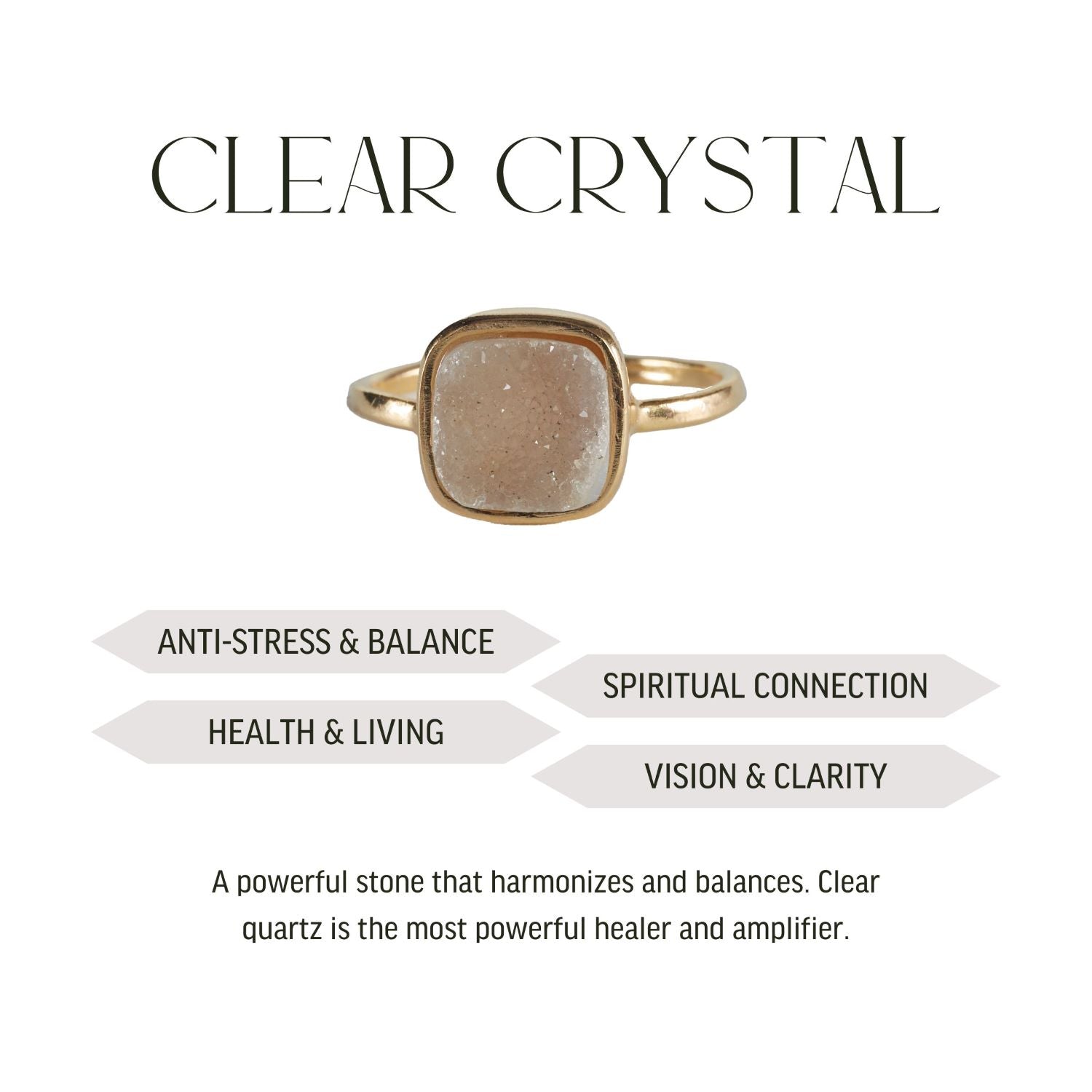 Raw Geode - Clear Quartz Ring - Gold Plated - S
