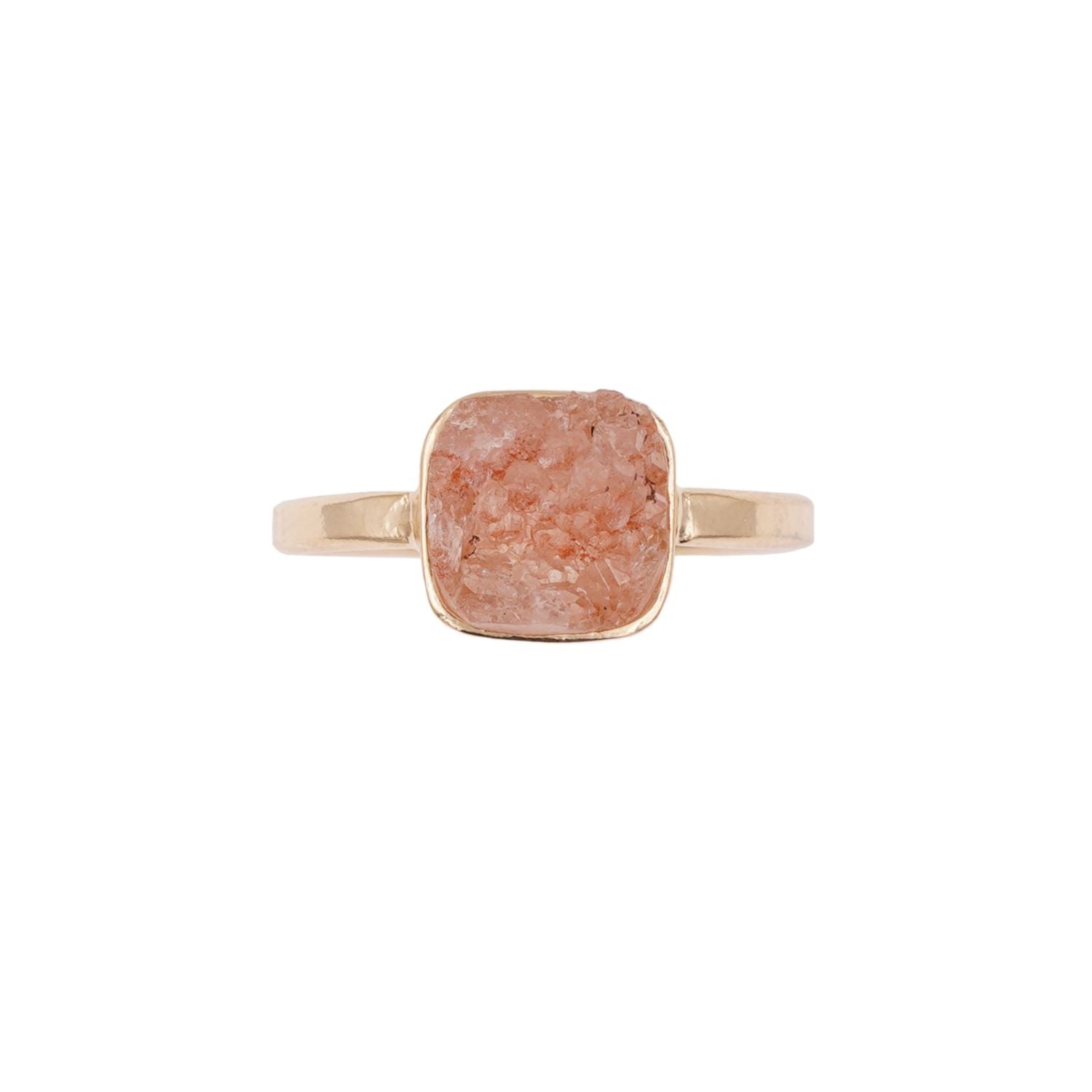 Raw Geode - Pink Amethyst Ring - Gold Plated - S