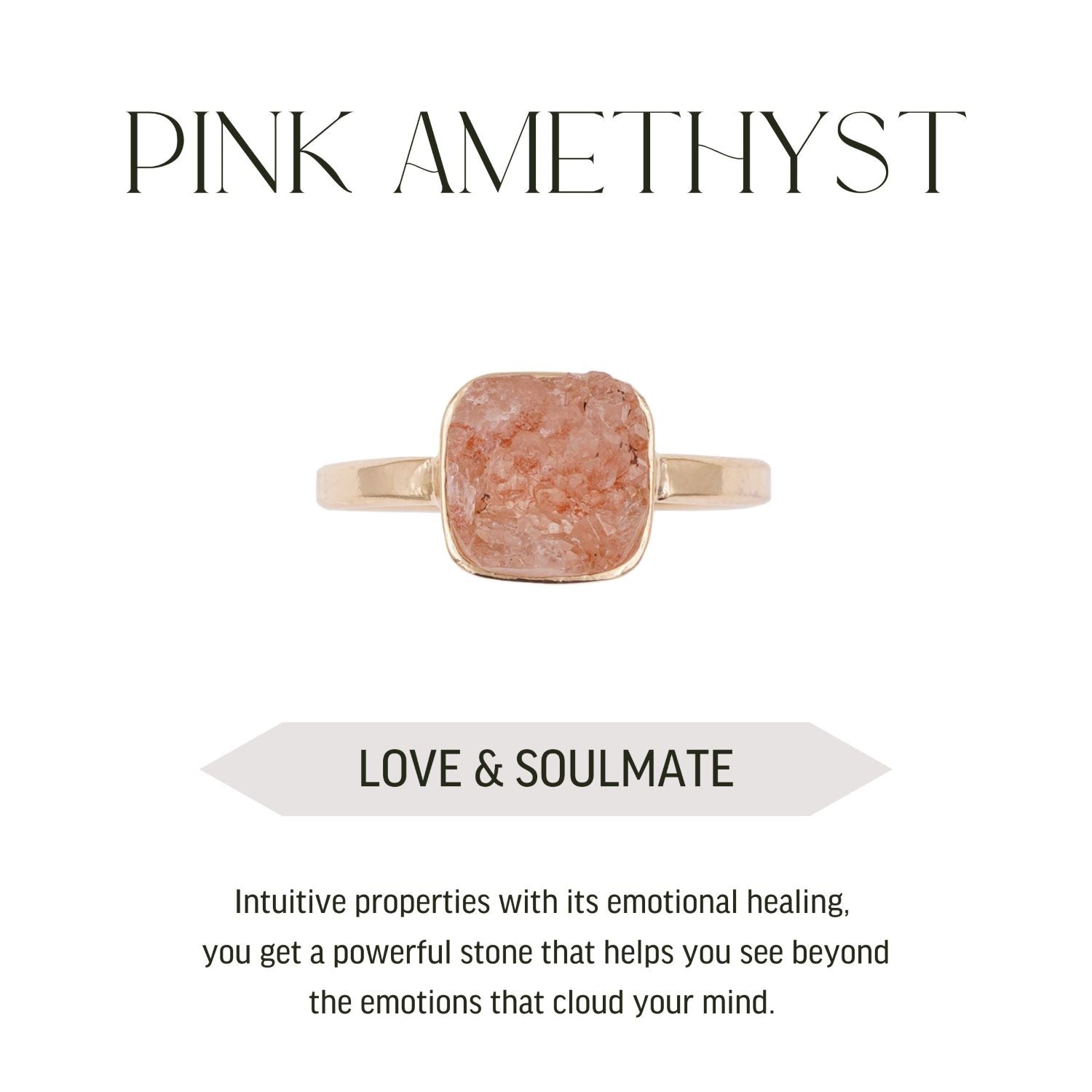 Raw Geode - Pink Amethyst Ring - Gold Plated - S