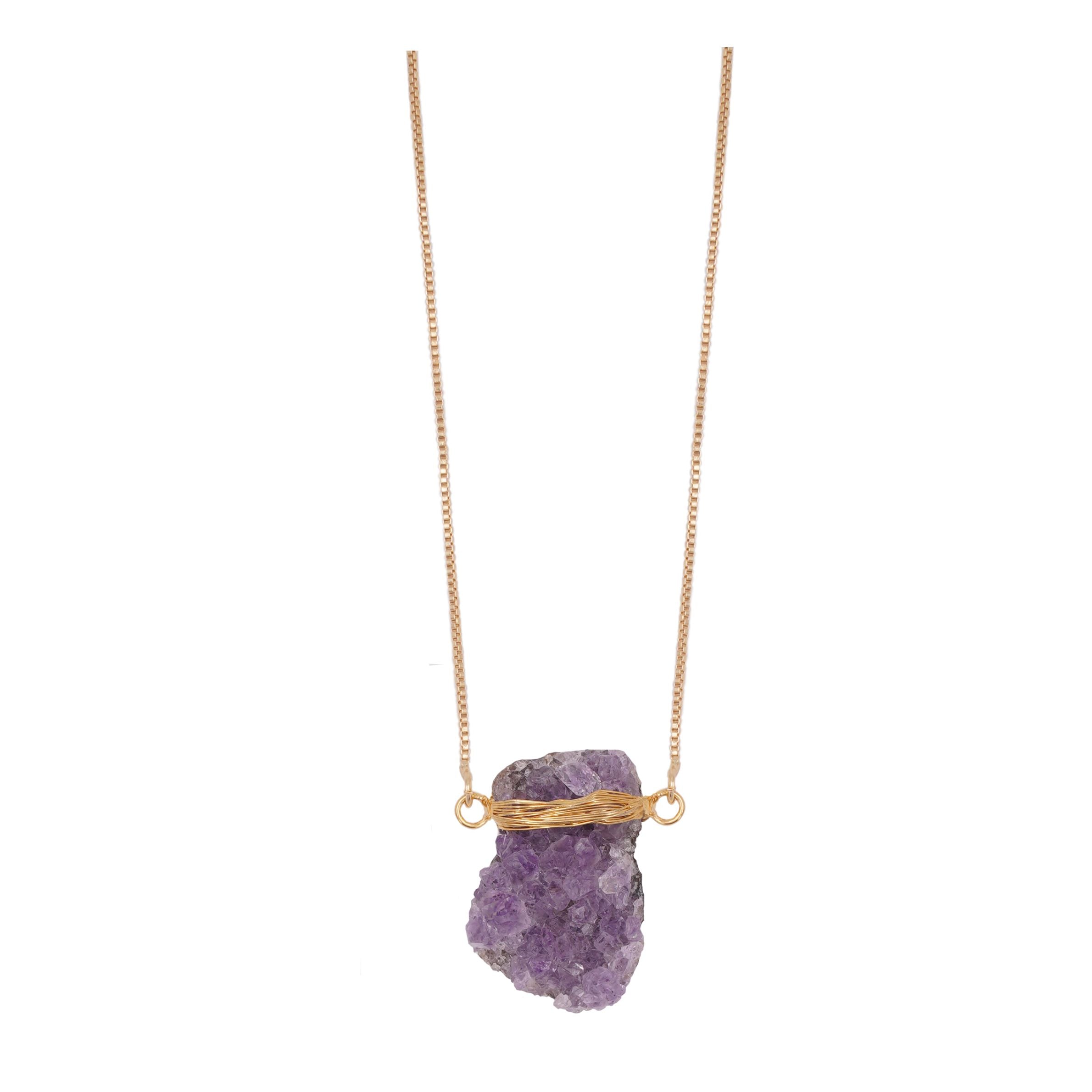 Amethyst - Wrapped Geode Necklace - Gold Plated