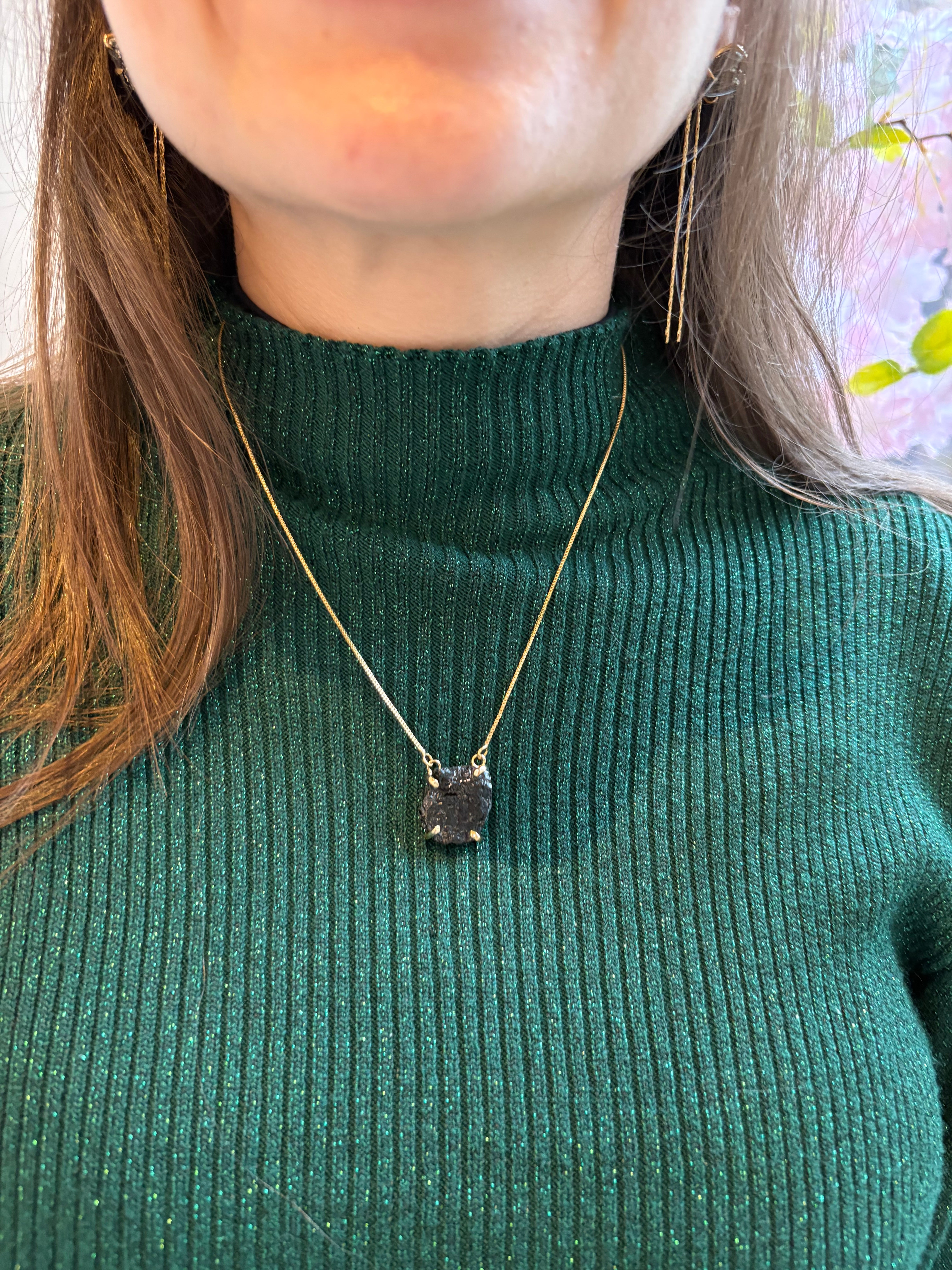 Black Tourmaline - Lollipop Necklace - Gold Plated