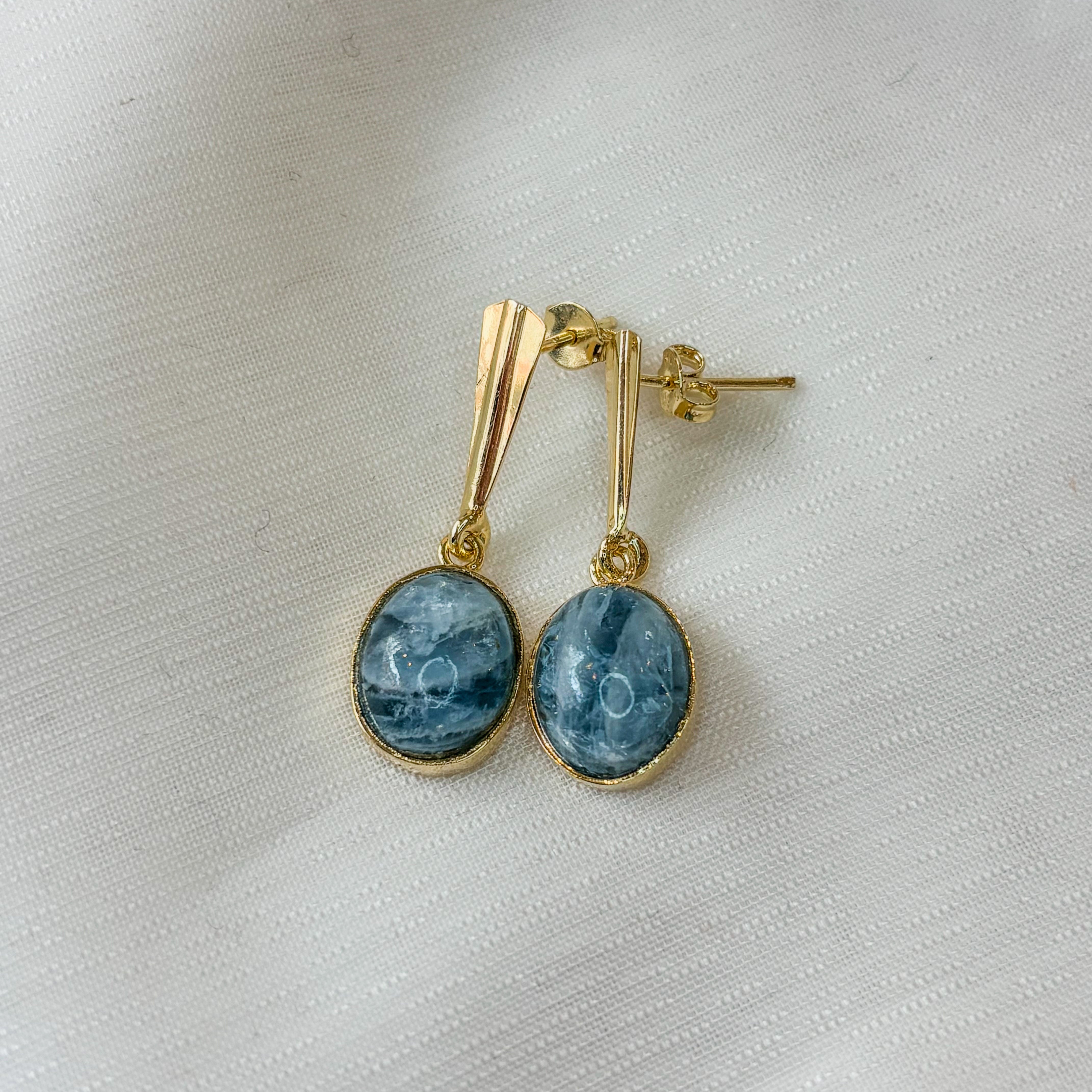Aquamarine Ocean Waves Long Earrings - Vermeil
