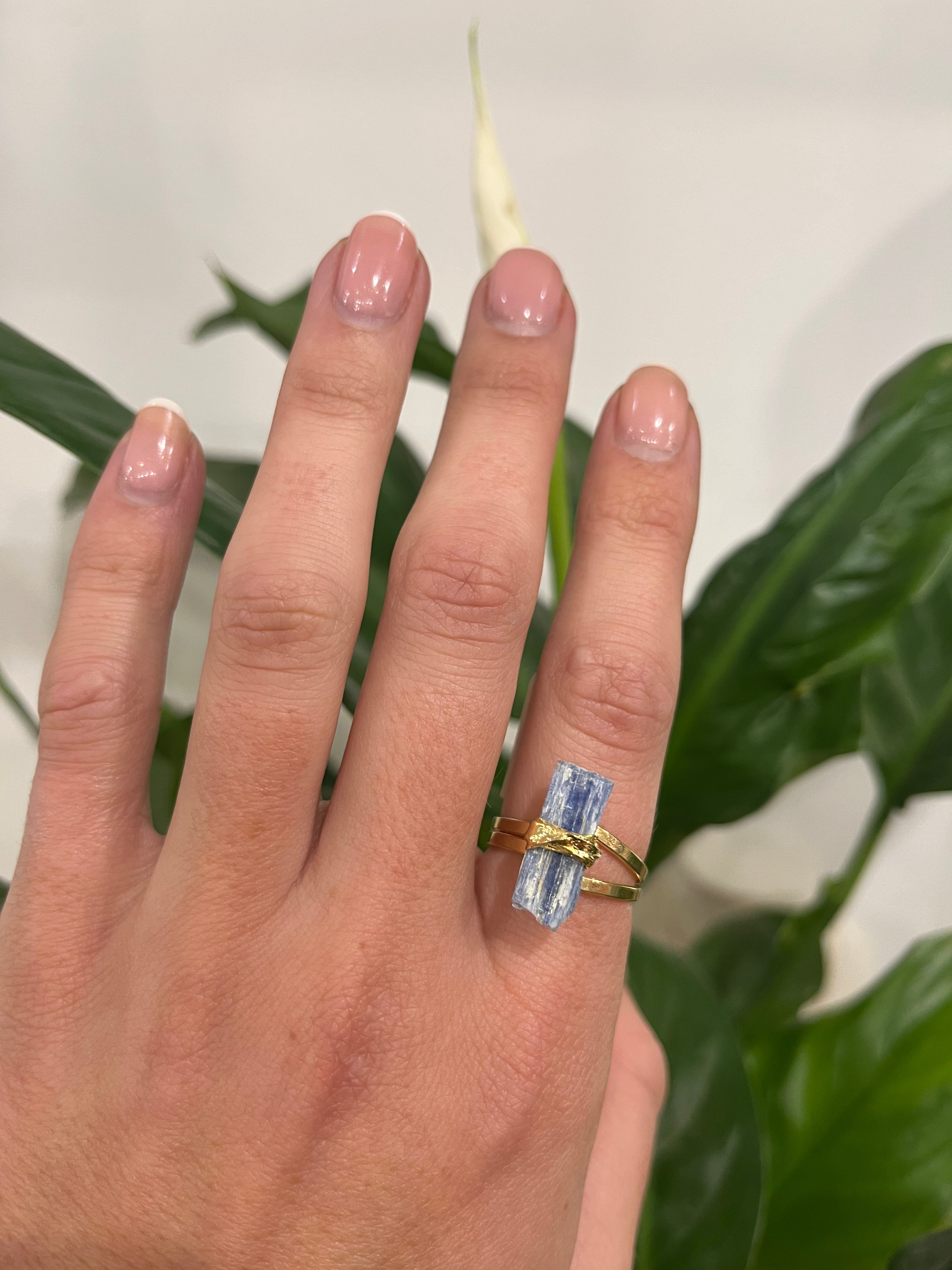 Blue Kyanite - Wrapped Raw Ring - Adjustable - Gold Plated