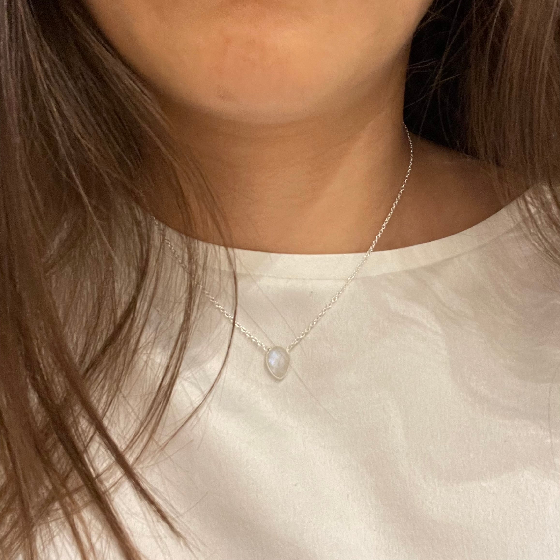 Rainbow Moonstone Necklace - Sterling Silver