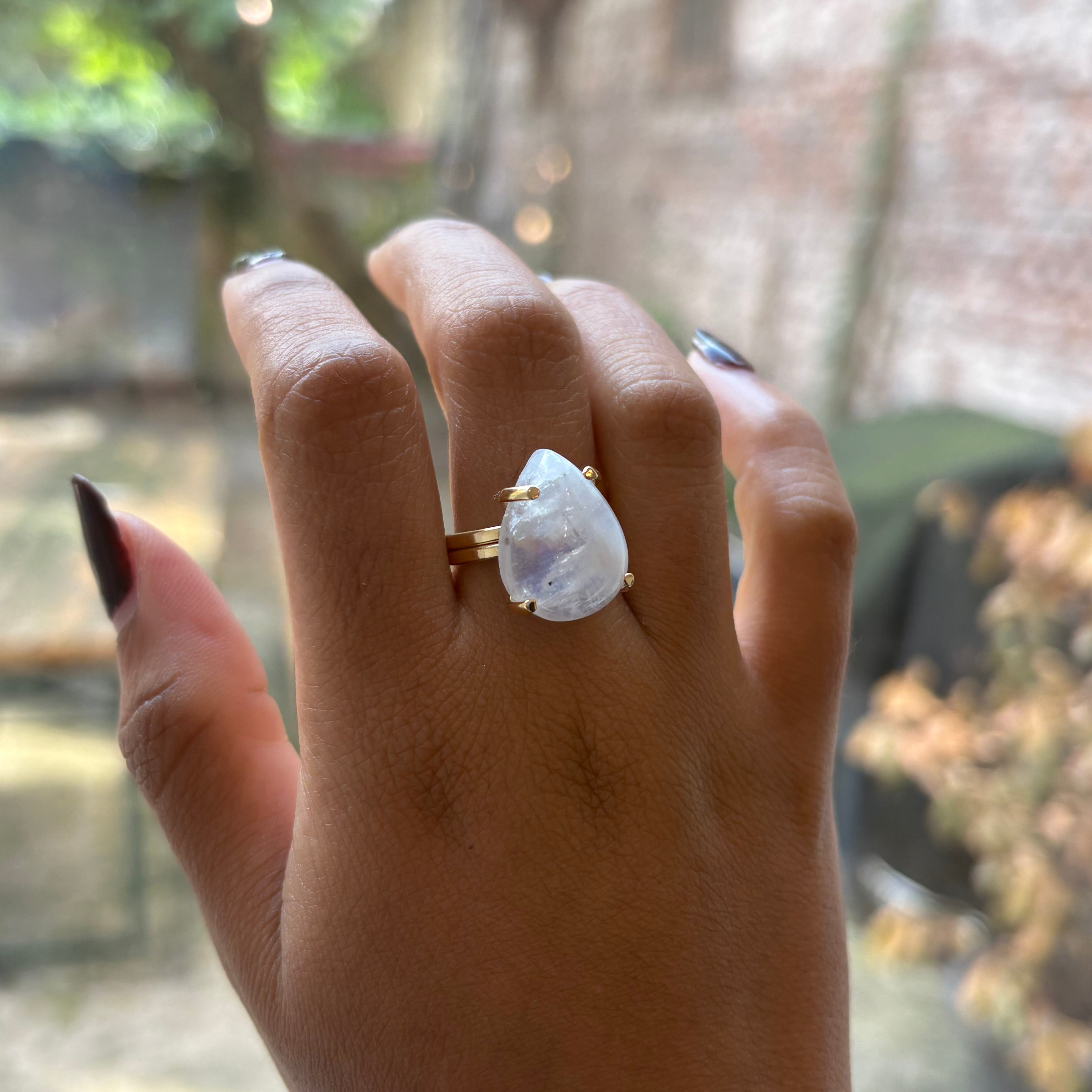 Moonstone Cabuchon Adjustable Ring - Gold Plated