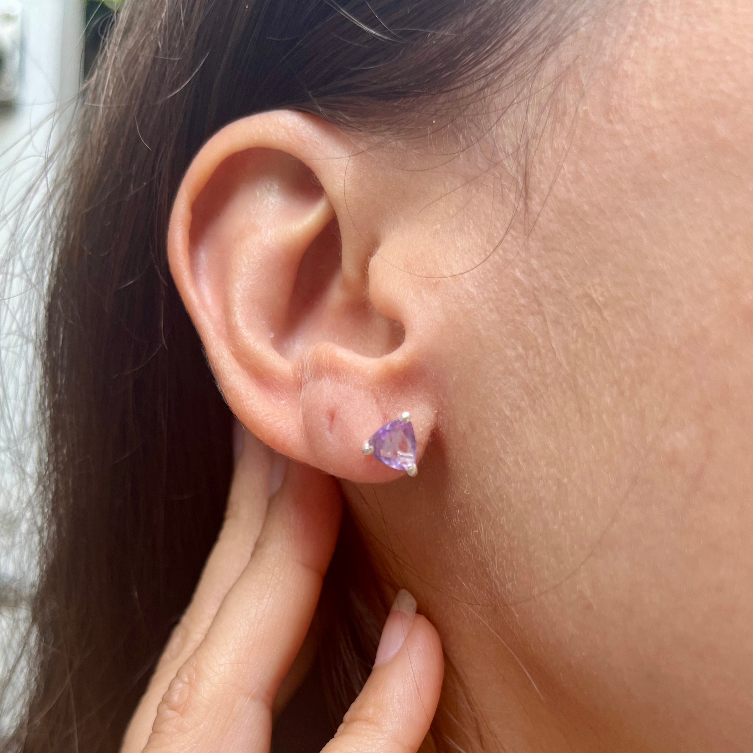 Amethyst Triangle Earrings - Sterling Silver