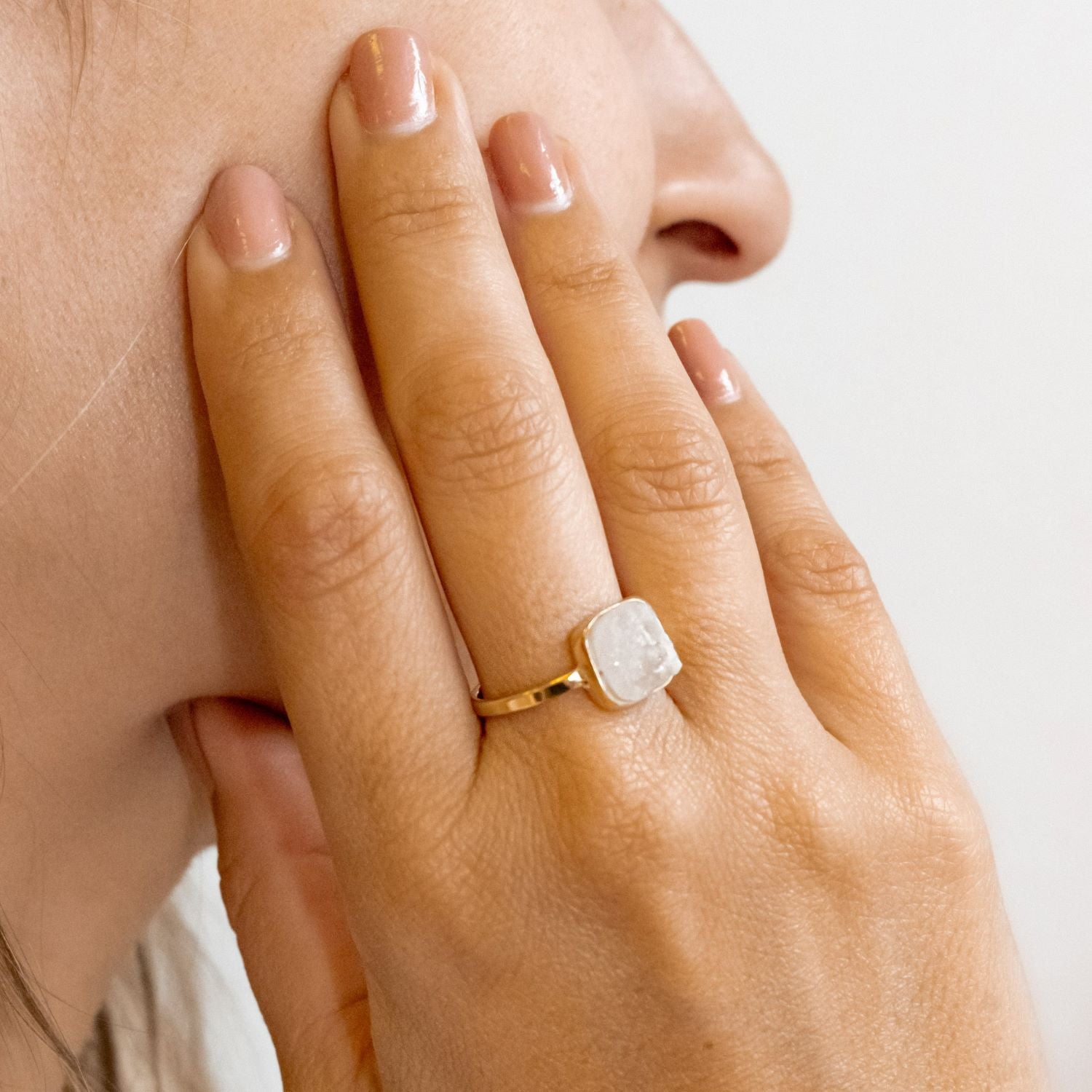 Raw Geode - Pink Amethyst Ring - Gold Plated - S