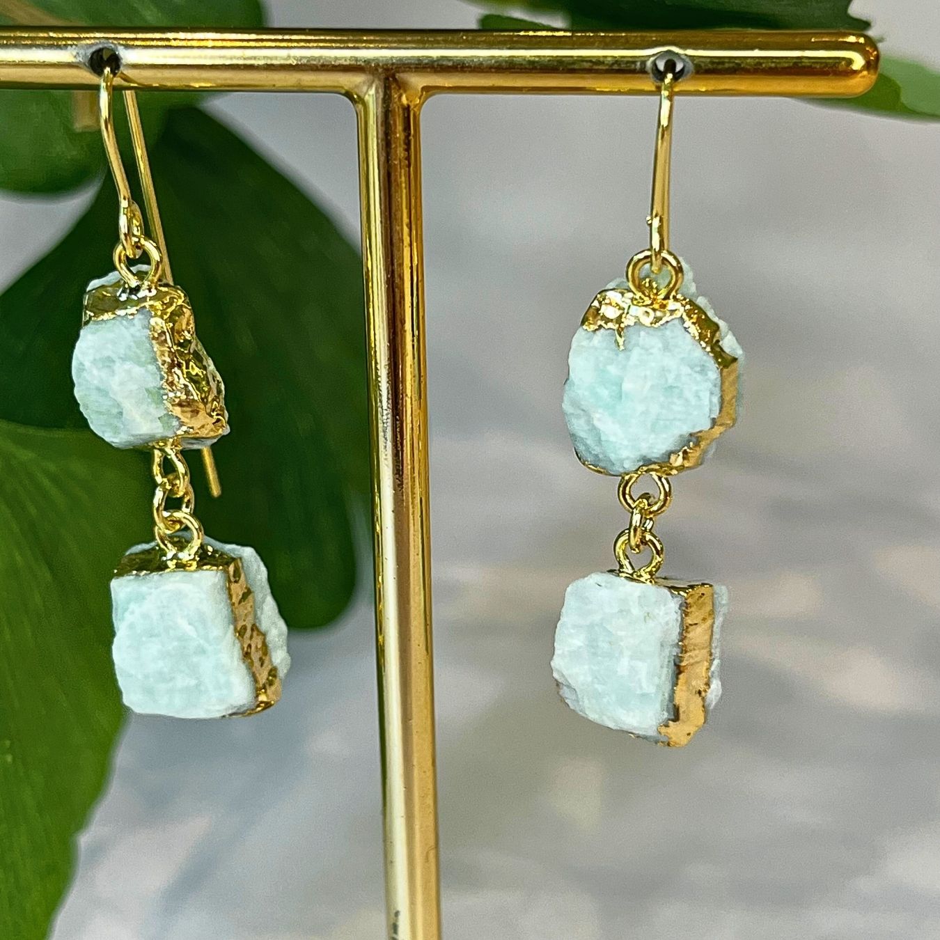 Various stones - Drops Raw Earrings - Gold Plated
