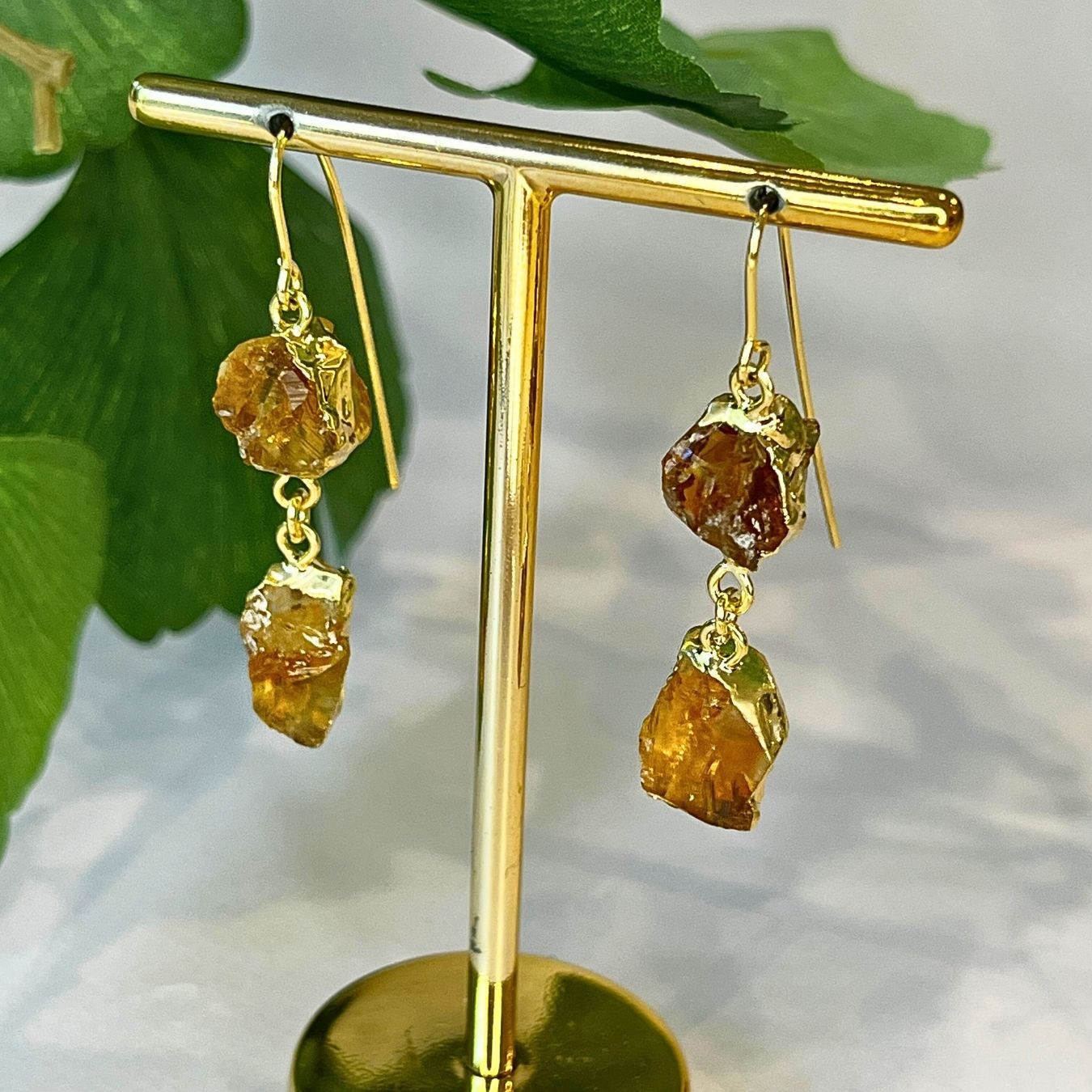 Various stones - Drops Raw Earrings - Gold Plated