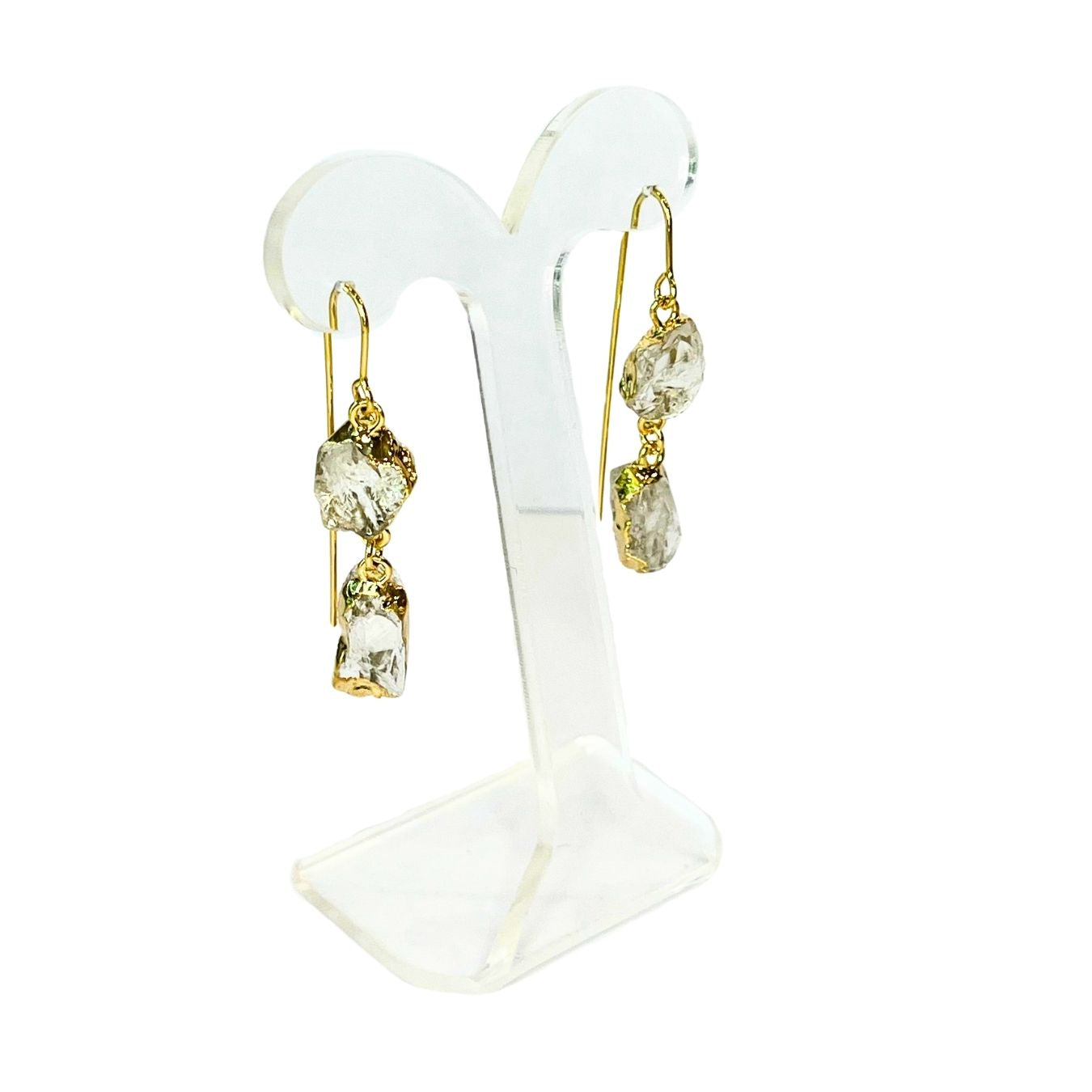 Various stones - Drops Raw Earrings - Gold Plated