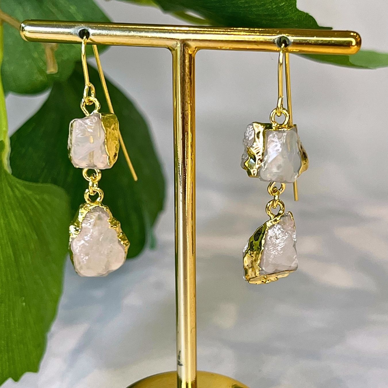 Various stones - Drops Raw Earrings - Gold Plated