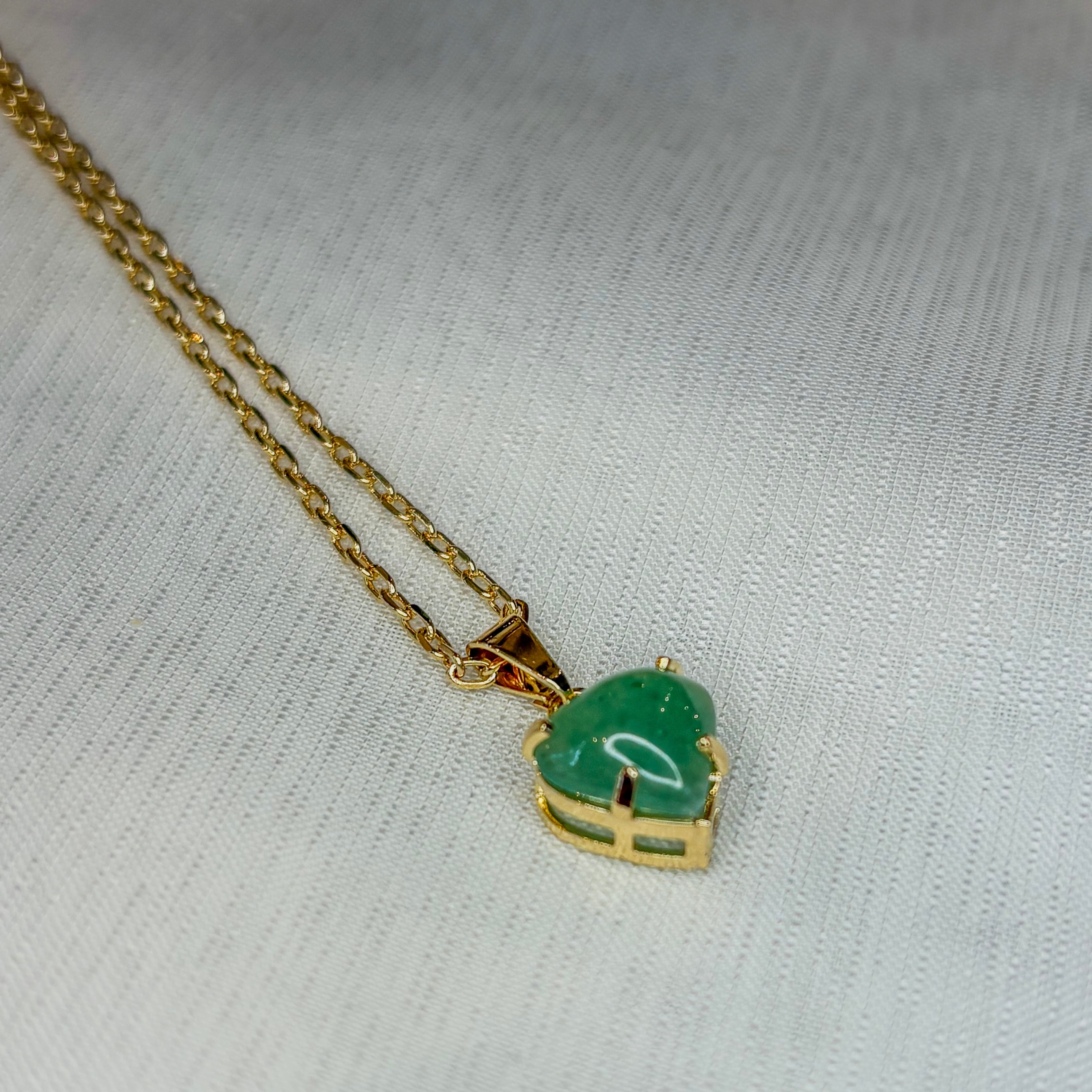 Green Quartz Love Heart Pendant - Gold Plated