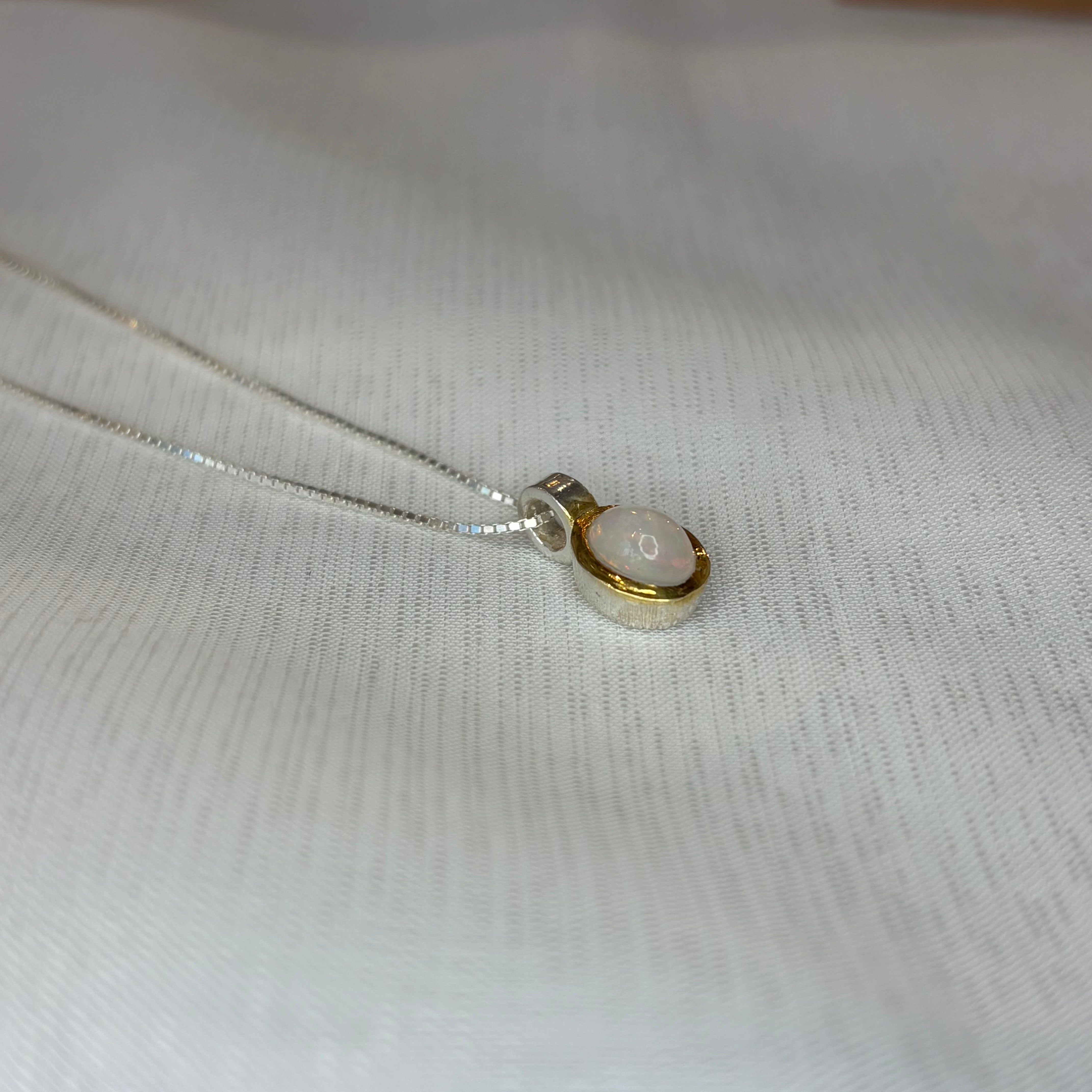 Opal Oval Pendant - Sterling Silver Gold Plated