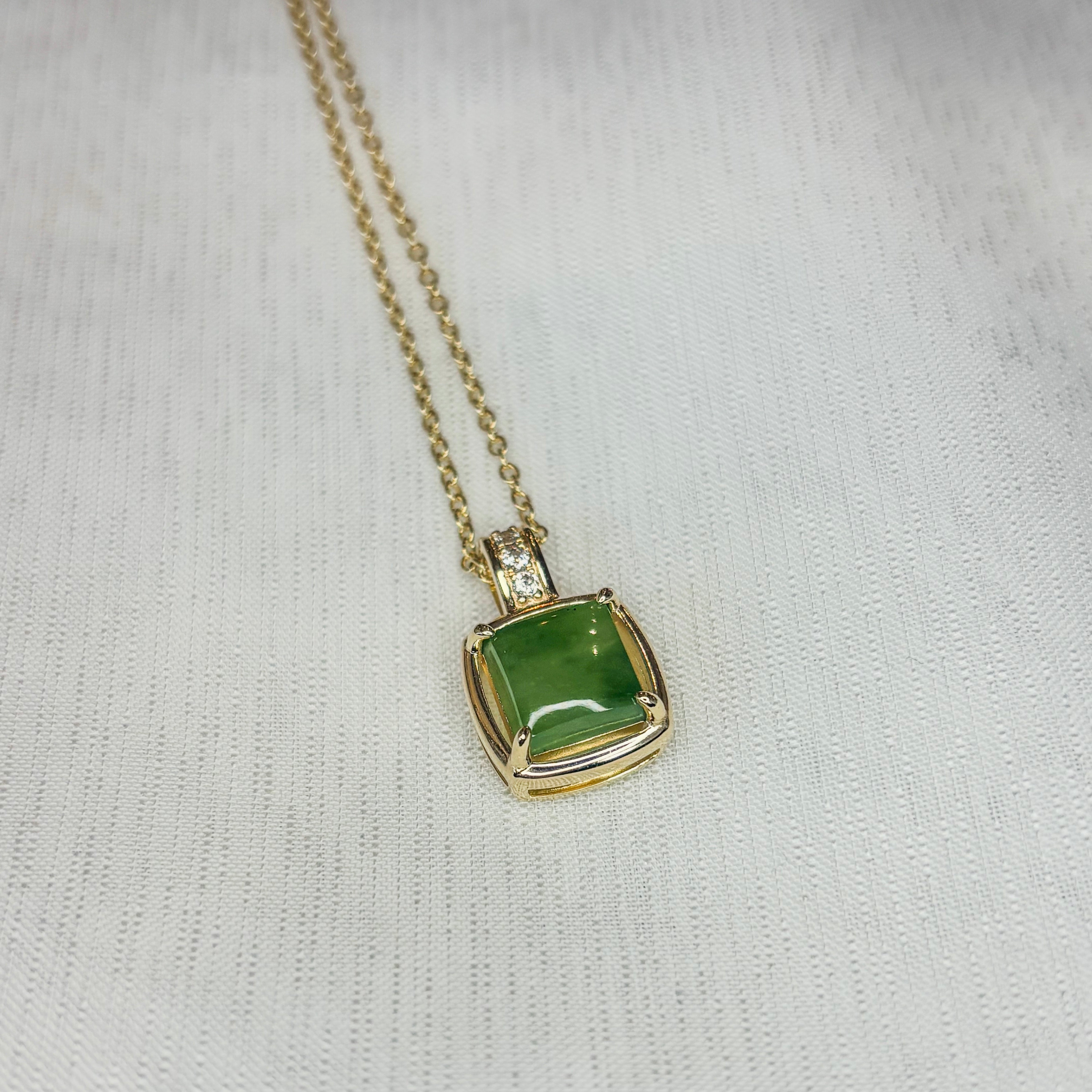 Jade and Zirconia Square Necklace - Vermeil