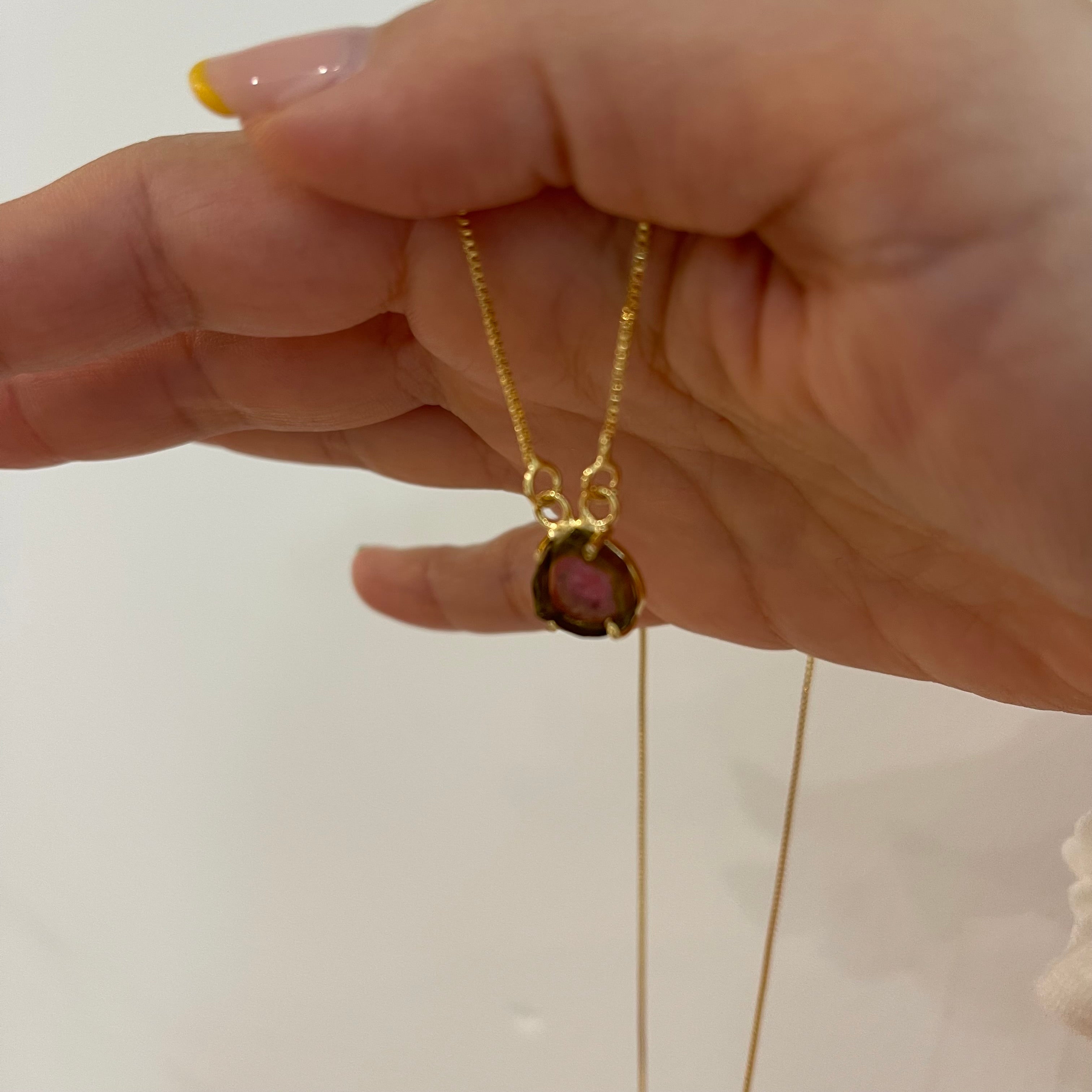 Watermelon Tourmaline Necklace - Gold Plated