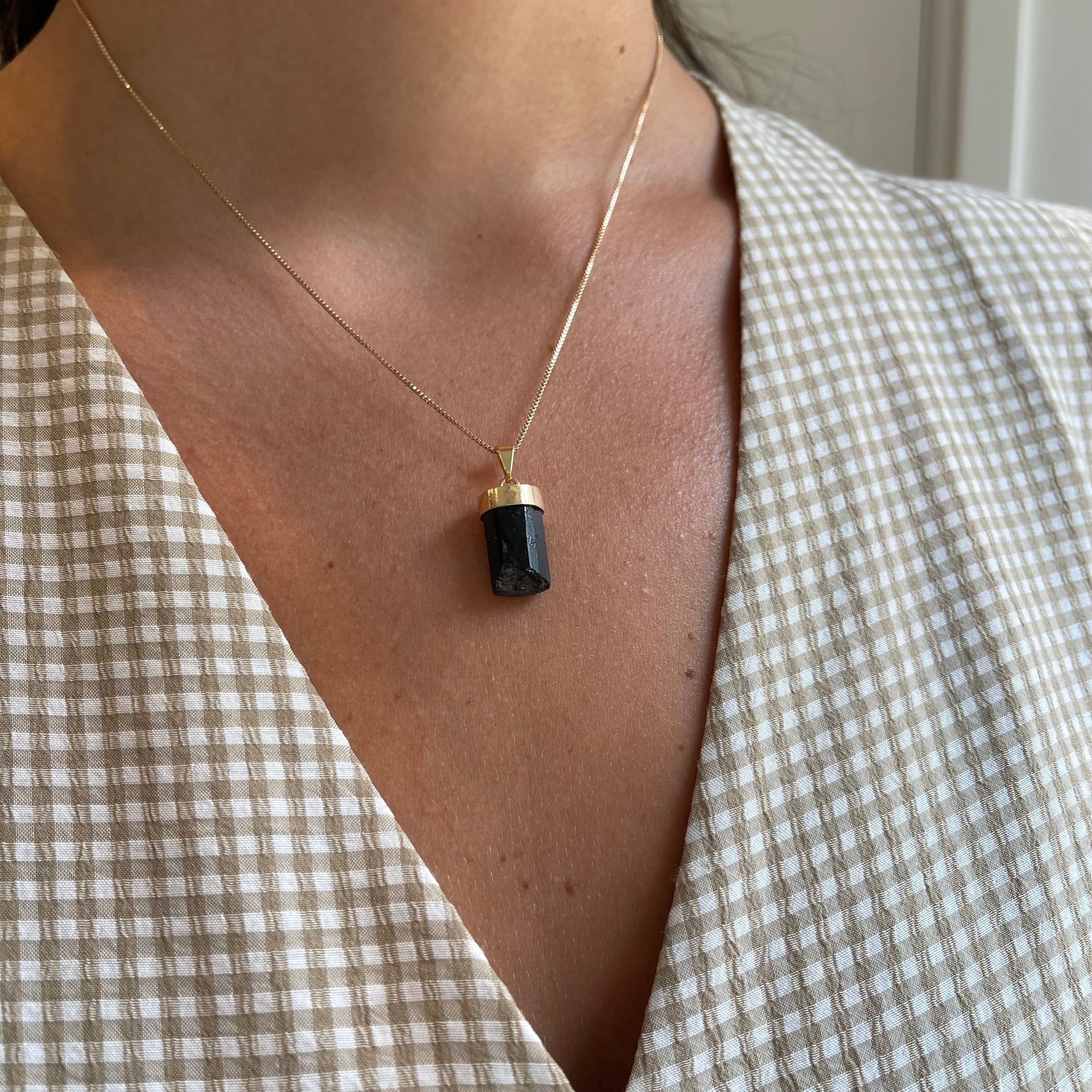 Black Tourmaline Pendant - Gold Plated