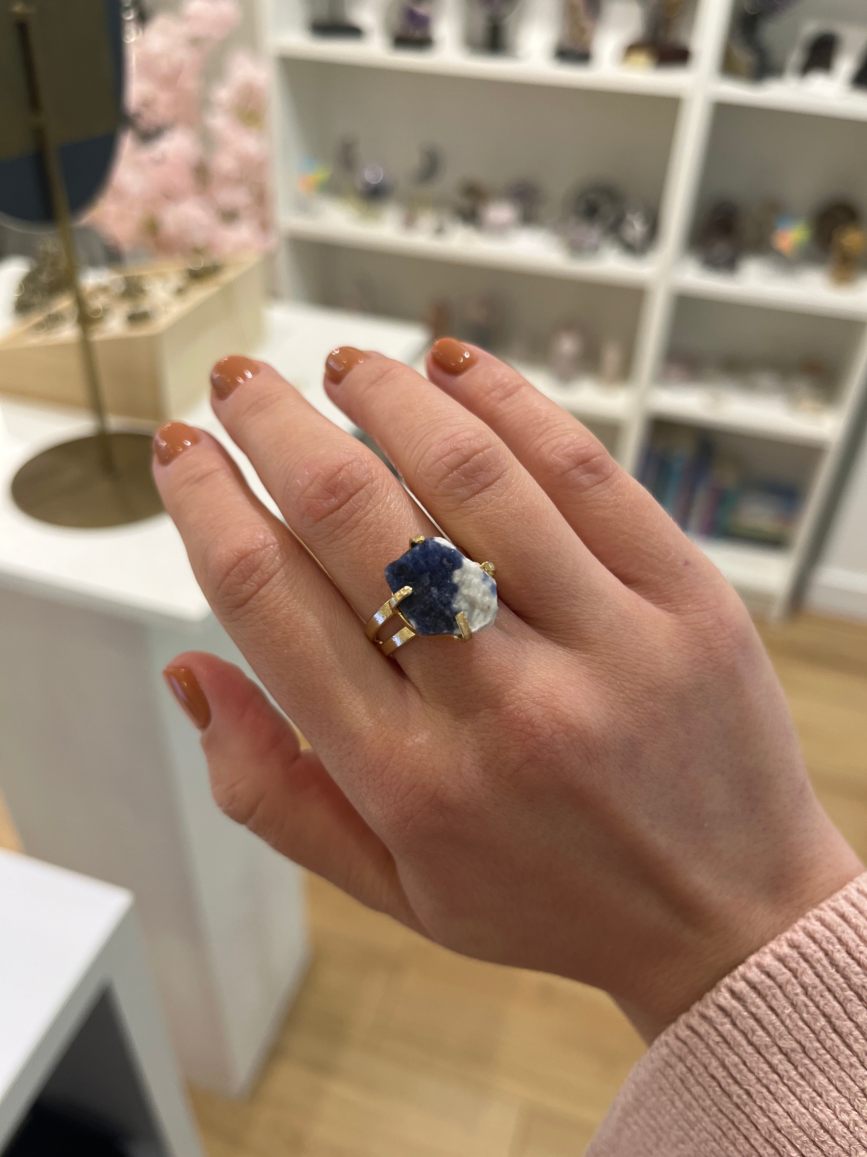 Small Sodalite - Lollipop Ring - Gold Plated