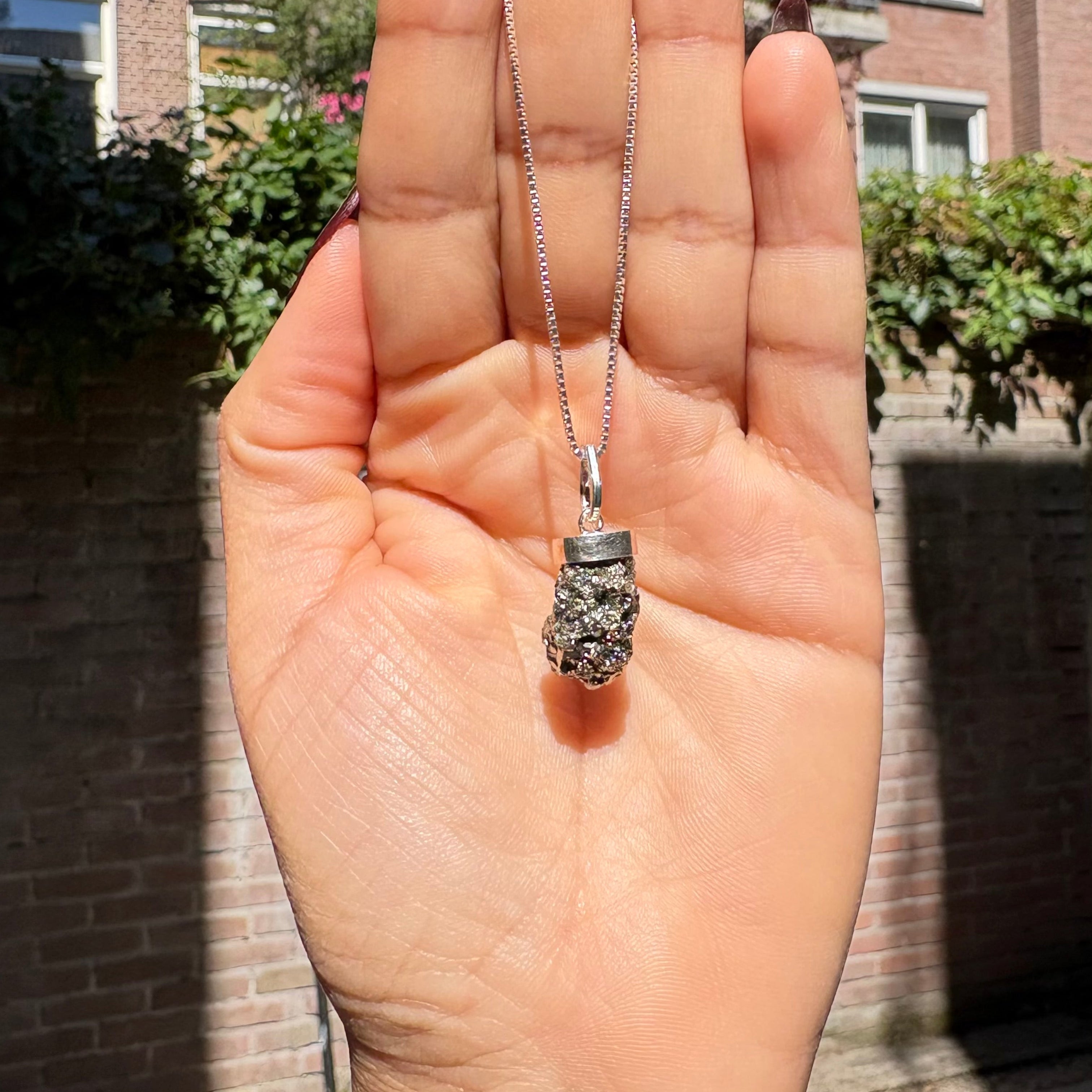 Pyrite Raw Drop Pendant - Sterling Silver